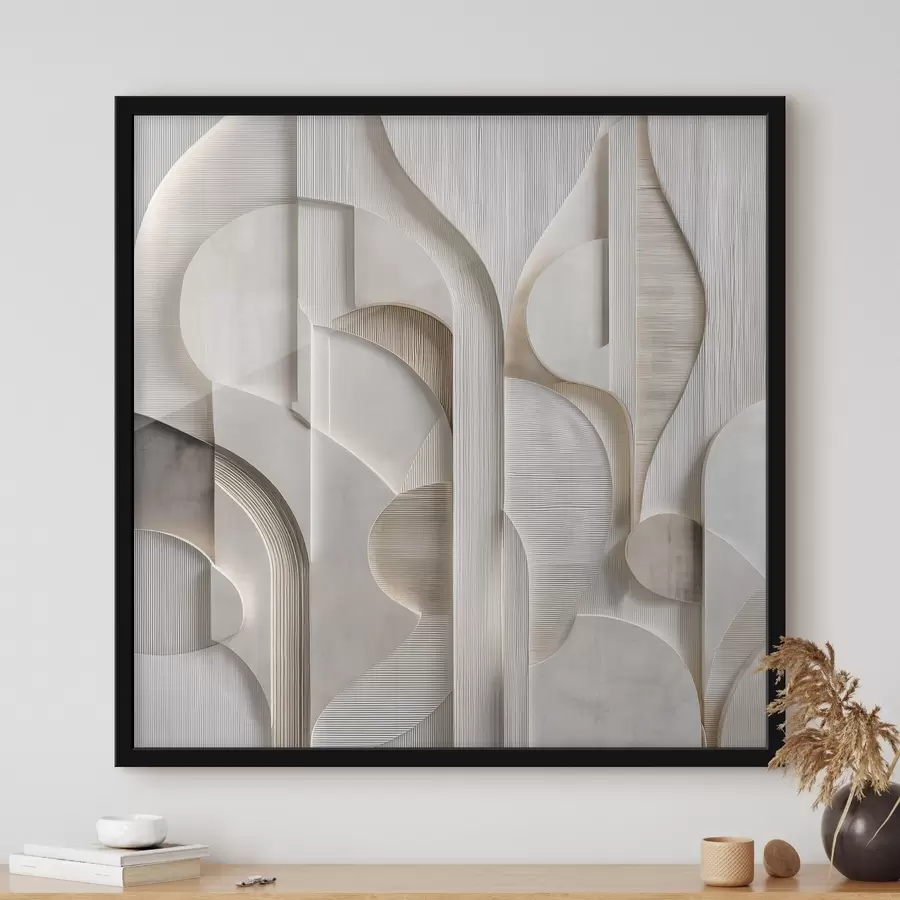 carta da parati Una composizione astratta in stile a rilievo, che riproduce forme e stratificazioni in tenui tonalità di grigio-beige nr. f49887
