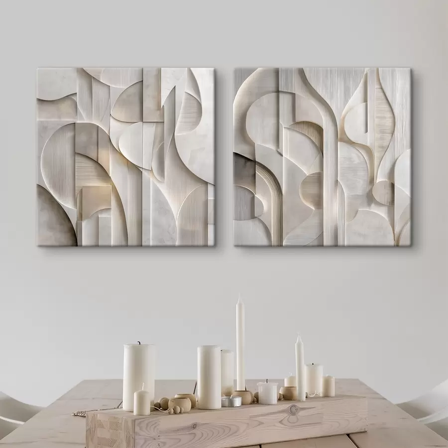 carta da parati Una composizione astratta in stile a rilievo, che riproduce forme e stratificazioni in tenui tonalità di grigio-beige nr. m30728