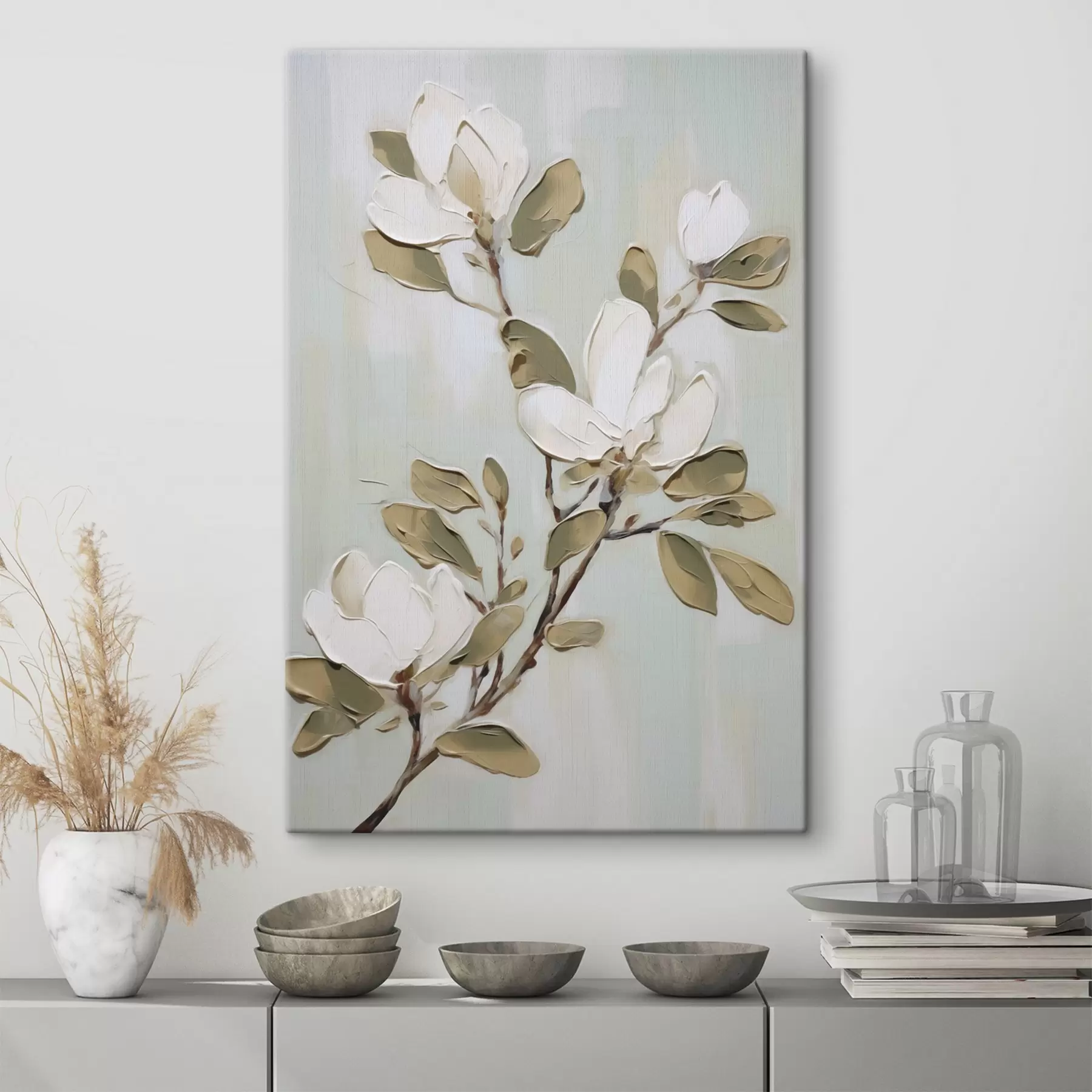 carta da parati Un ramo di fiori di magnolia, imitazione di un dipinto nr. s49902