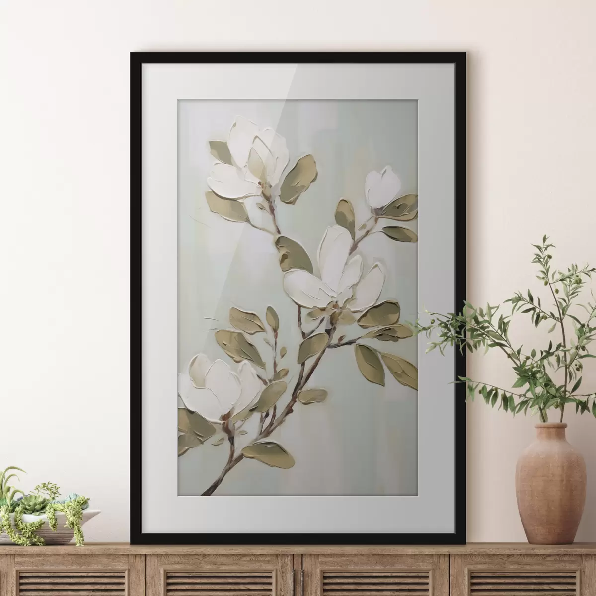 Poster Un ramo di fiori di magnolia, imitazione di un dipinto f49902