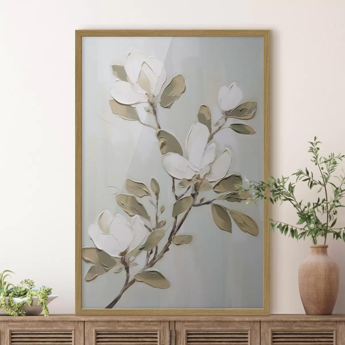 Poster Un ramo di fiori di magnolia, imitazione di un dipinto f49902