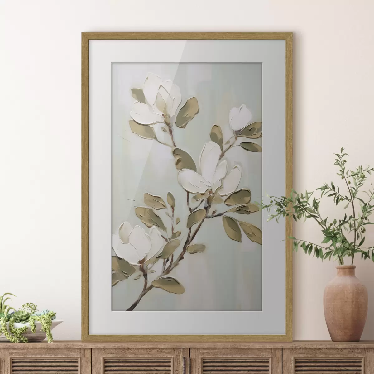 Poster Un ramo di fiori di magnolia, imitazione di un dipinto f49902