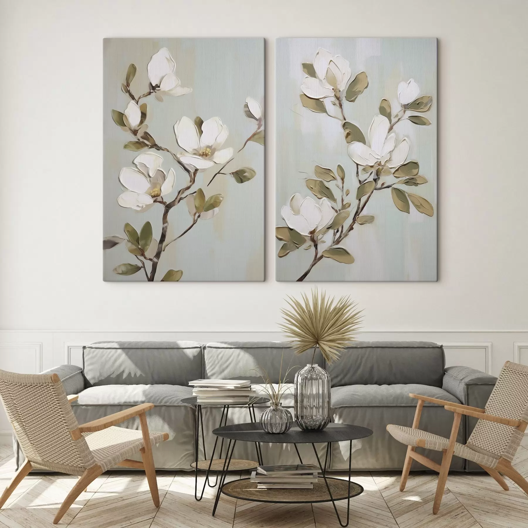 carta da parati Un ramo di fiori di magnolia, imitazione di un dipinto nr. m30734