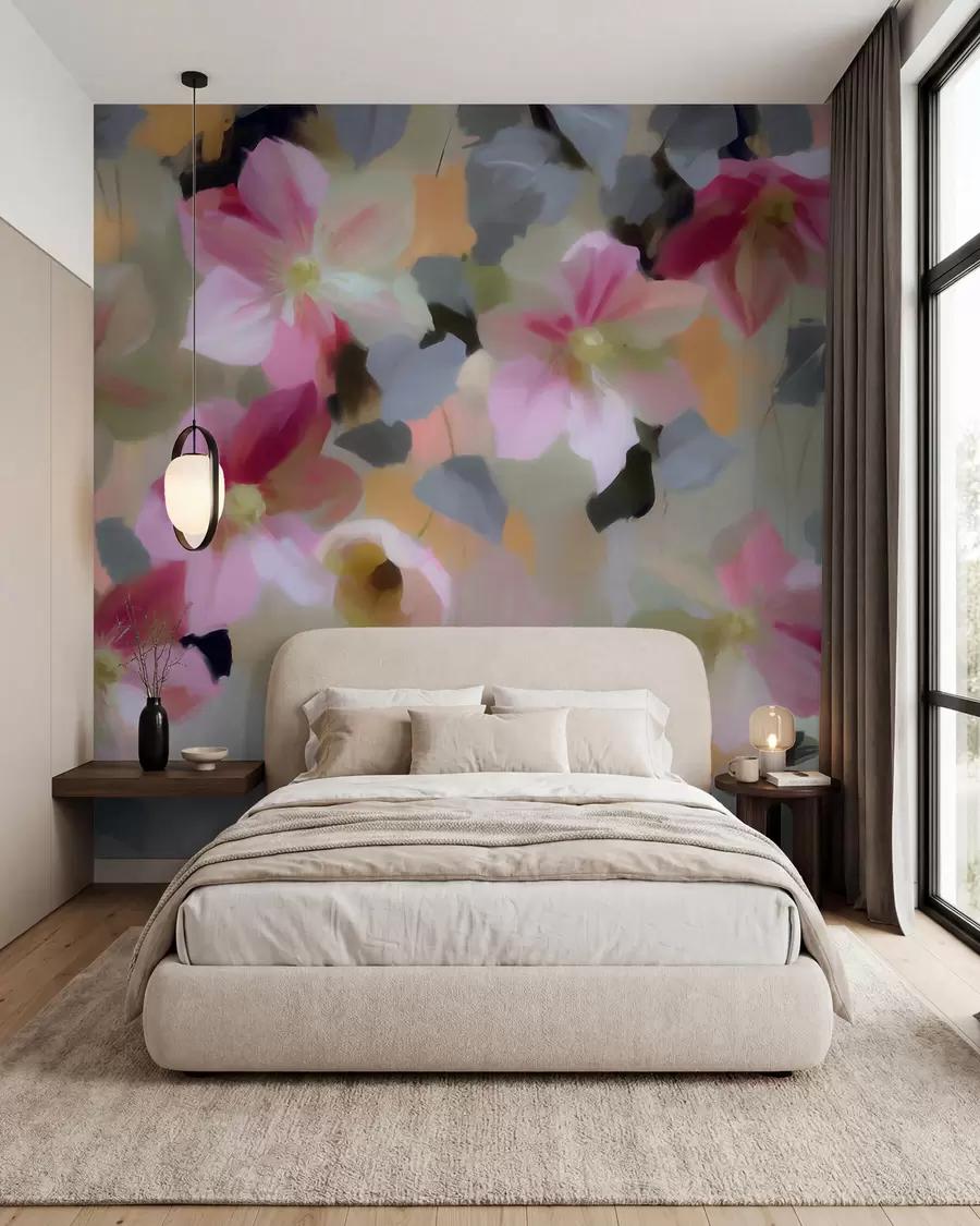 carta da parati Composizione luminosa e ariosa con fiori sospesi in stile acquerello nr. w09931