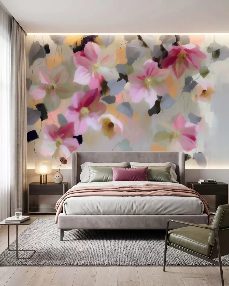 carta da parati Composizione luminosa e ariosa con fiori sospesi in stile acquerello nr. w09931