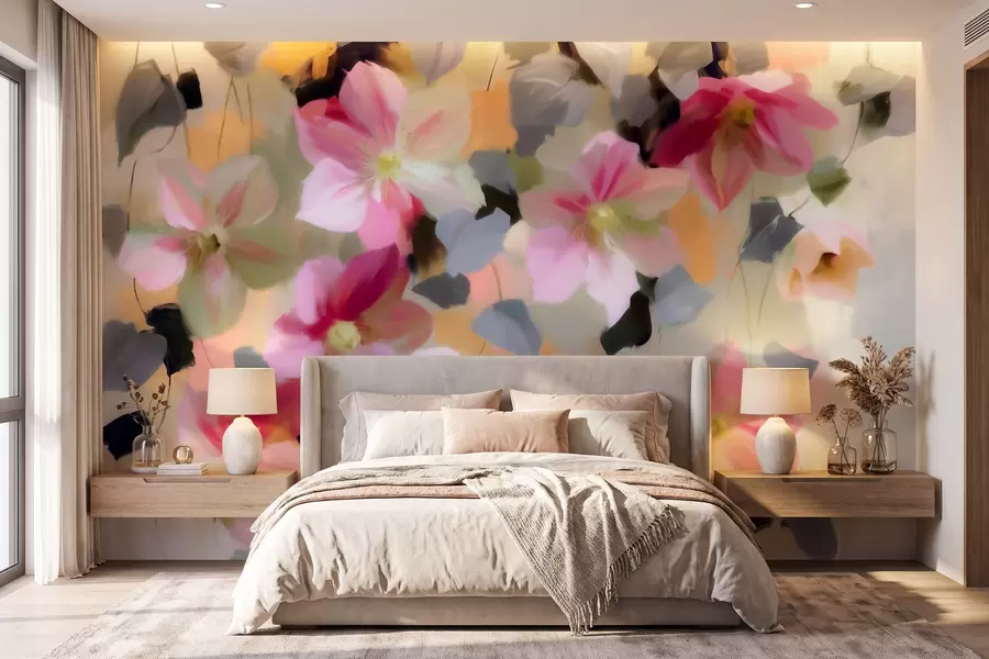 carta da parati Composizione luminosa e ariosa con fiori sospesi in stile acquerello nr. w09931