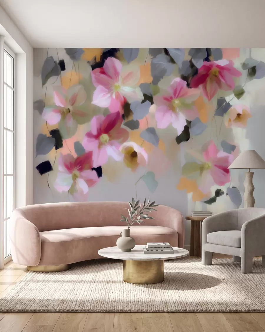 carta da parati Composizione luminosa e ariosa con fiori sospesi in stile acquerello nr. w09931