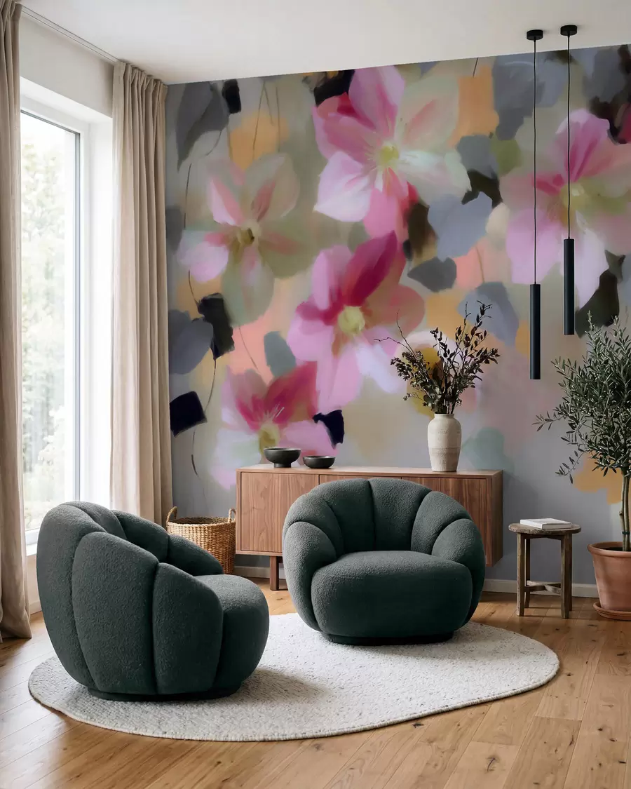 carta da parati Composizione luminosa e ariosa con fiori sospesi in stile acquerello nr. w09931