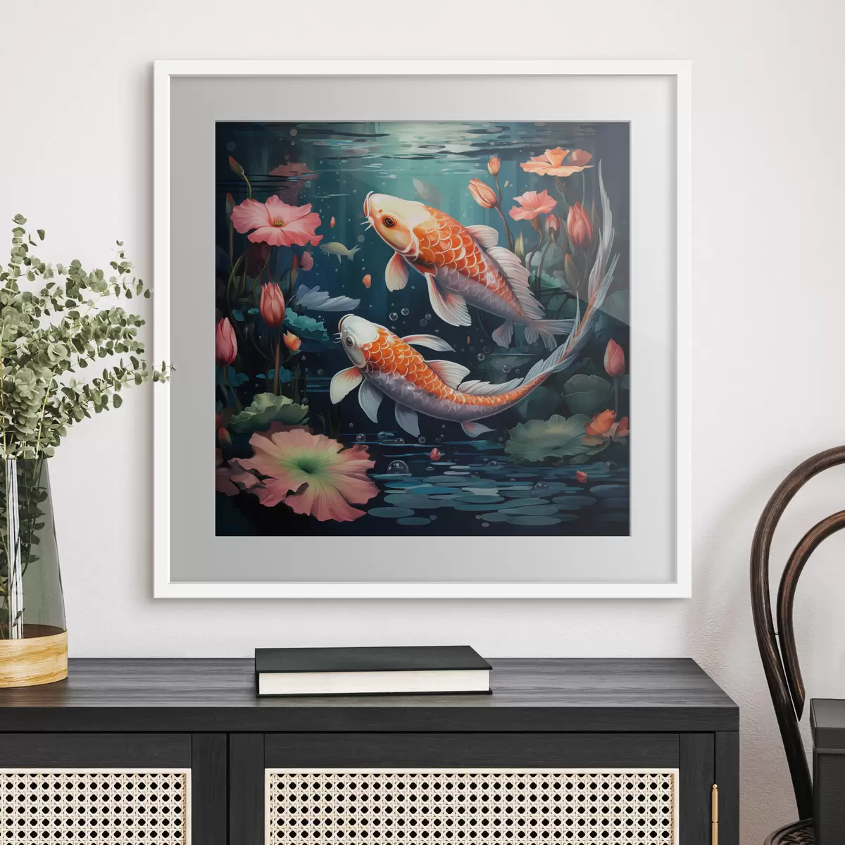 Poster Carpe koi con fiori di loto f50038