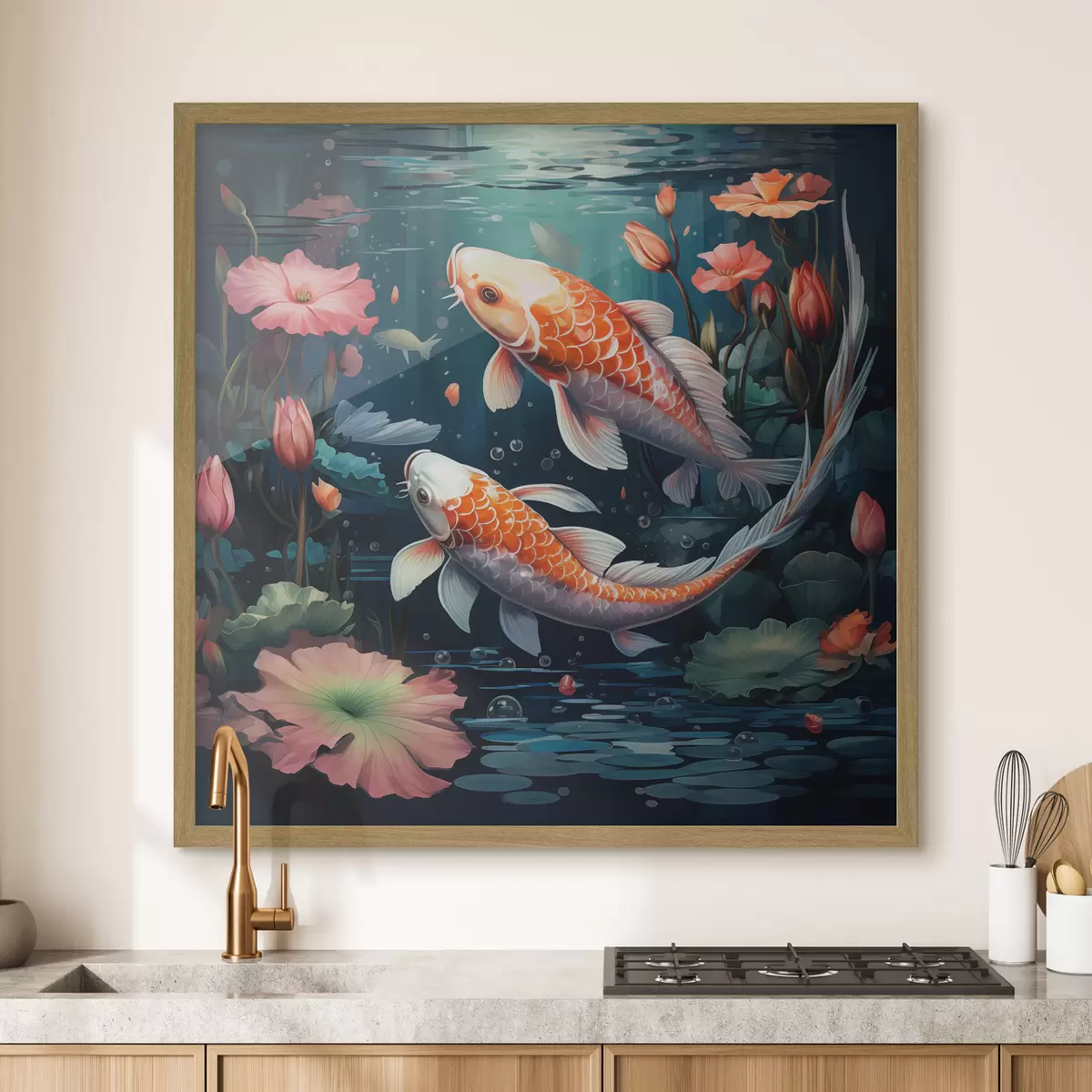 Poster Carpe koi con fiori di loto f50038