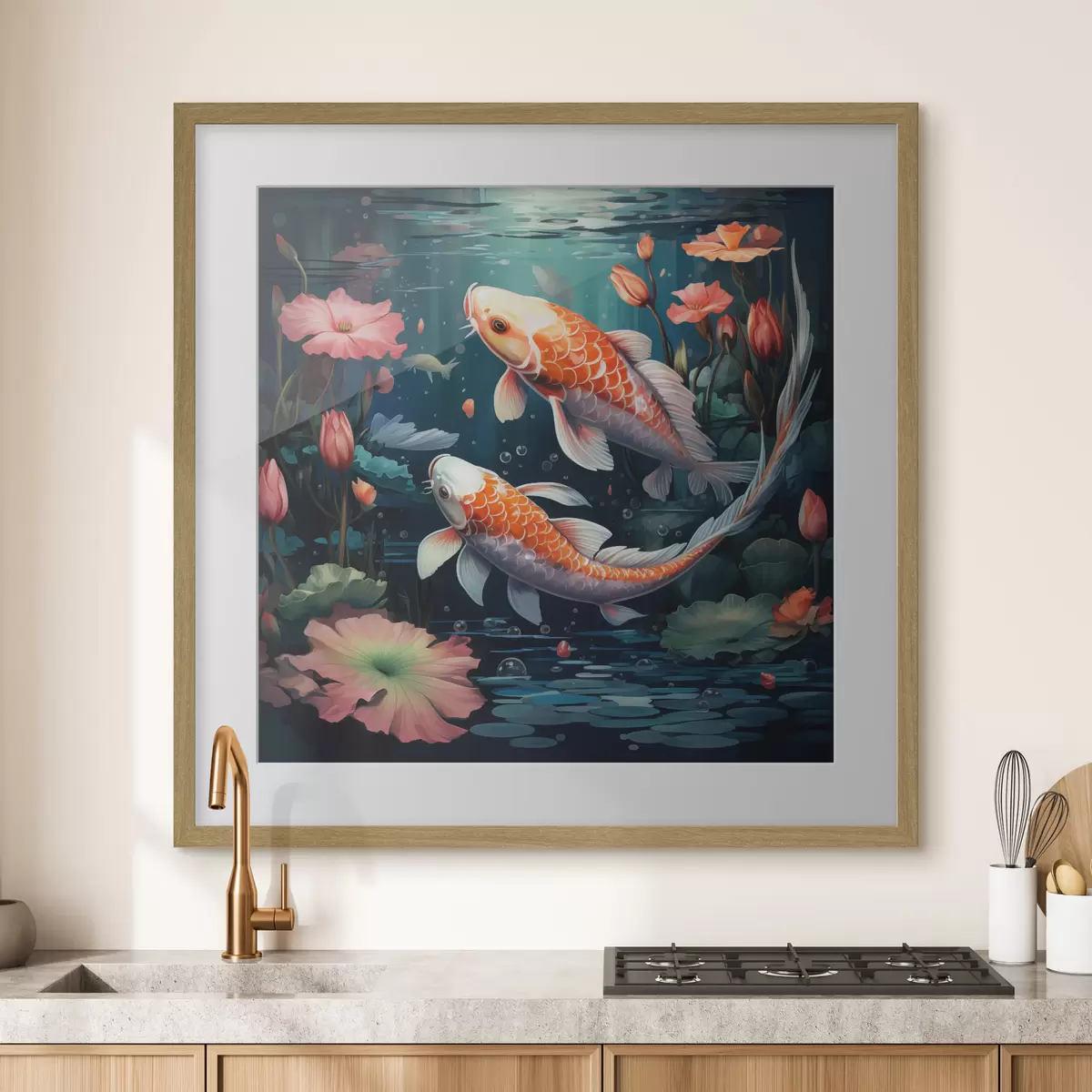 Poster Carpe koi con fiori di loto f50038