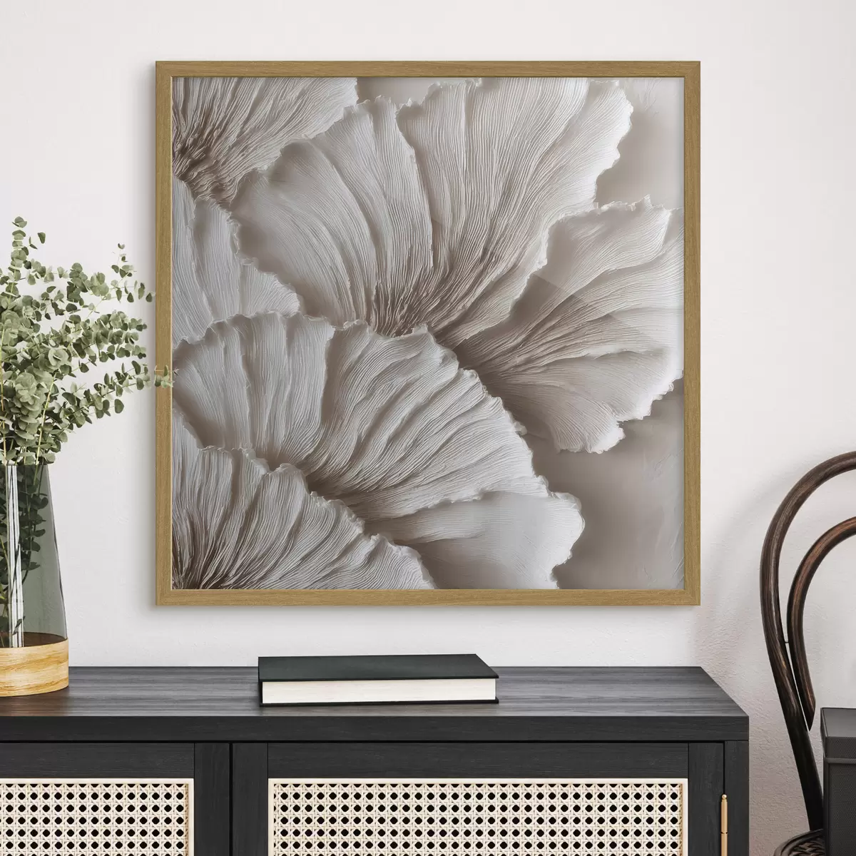 Poster Astrazione materica con petali ondulati tridimensionali in tonalità chiare f49709