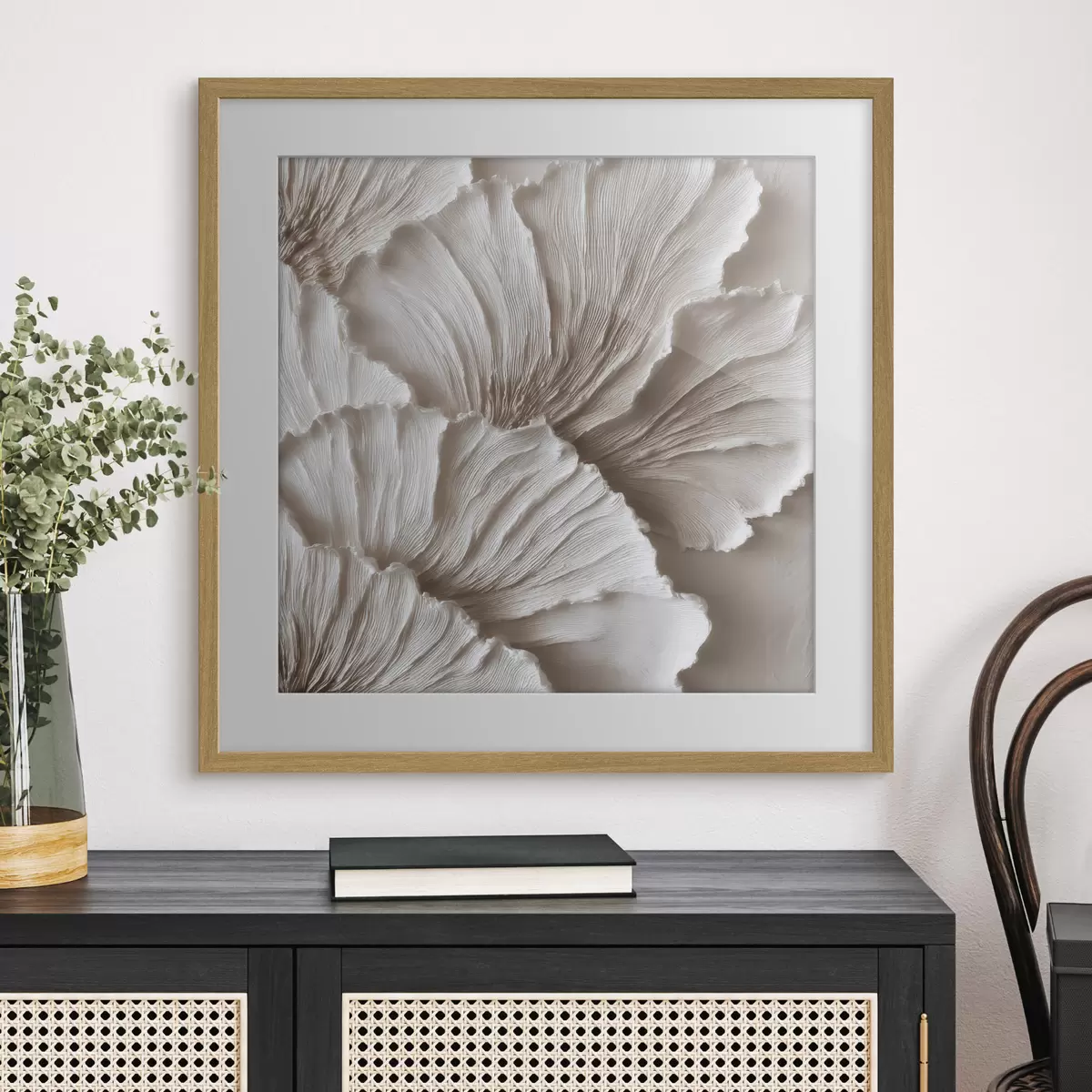 Poster Astrazione materica con petali ondulati tridimensionali in tonalità chiare f49709