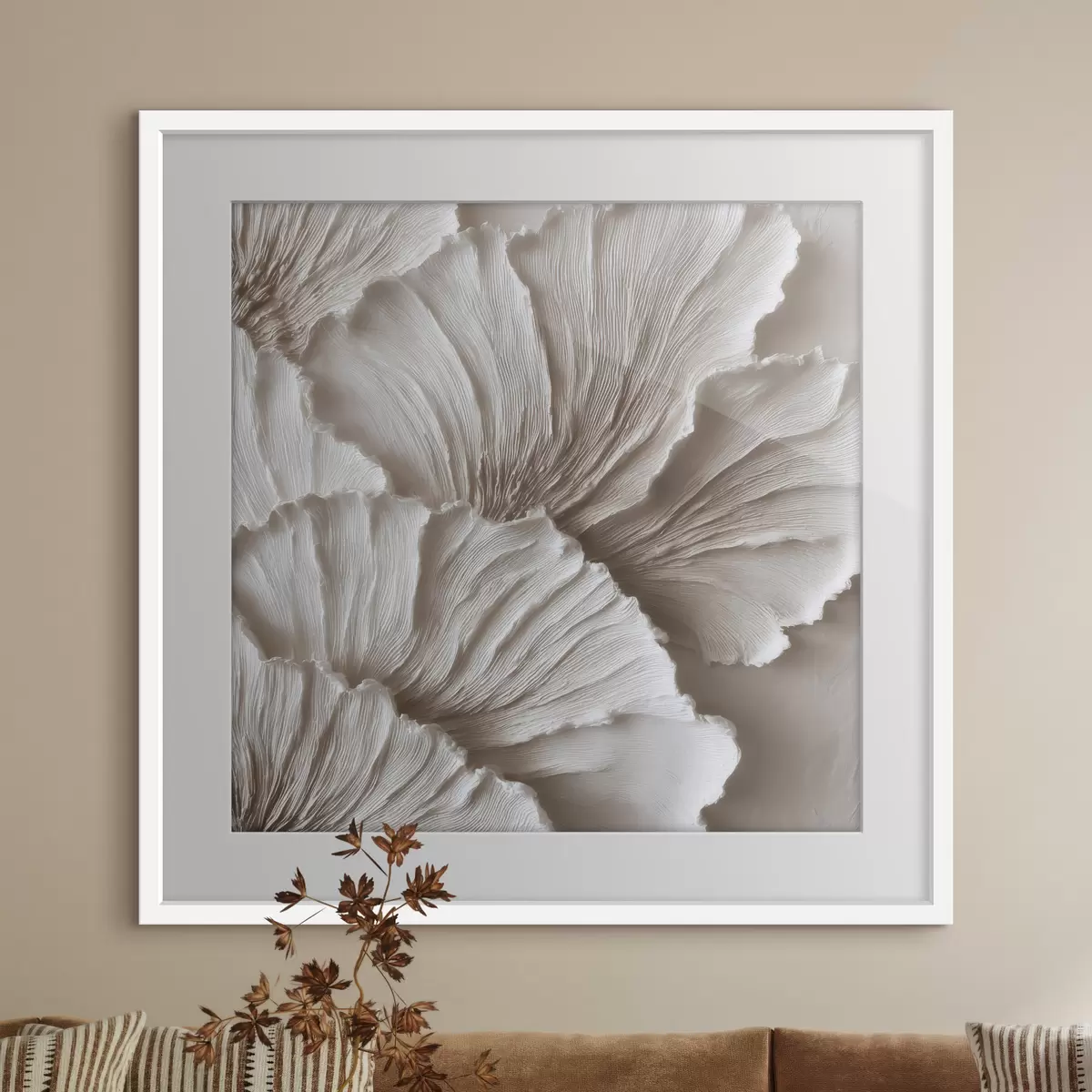 Poster Astrazione materica con petali ondulati tridimensionali in tonalità chiare f49709