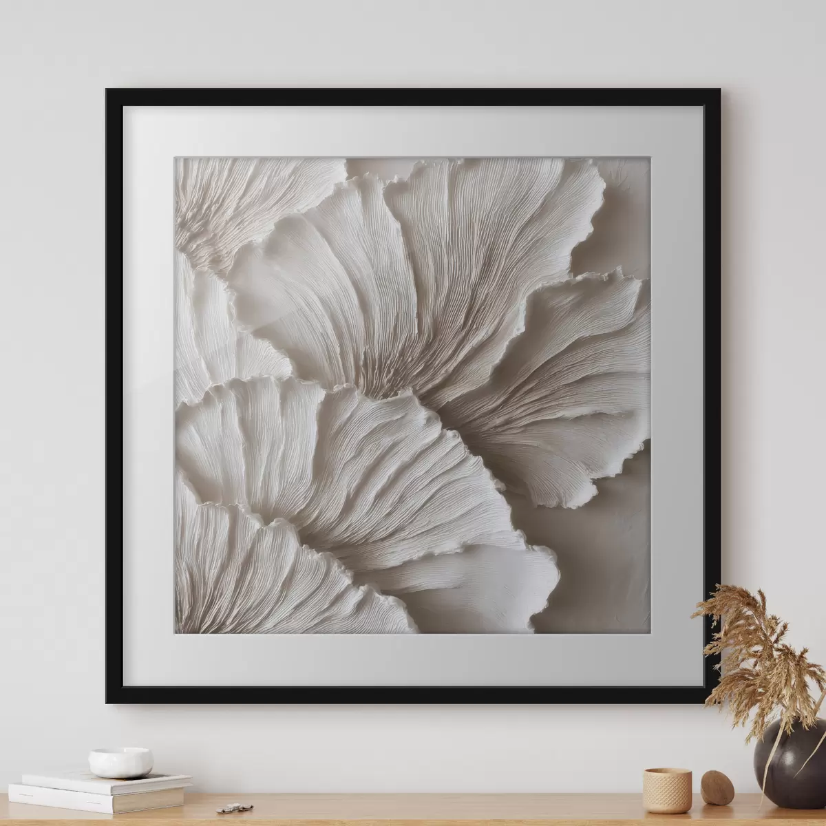 Poster Astrazione materica con petali ondulati tridimensionali in tonalità chiare f49709