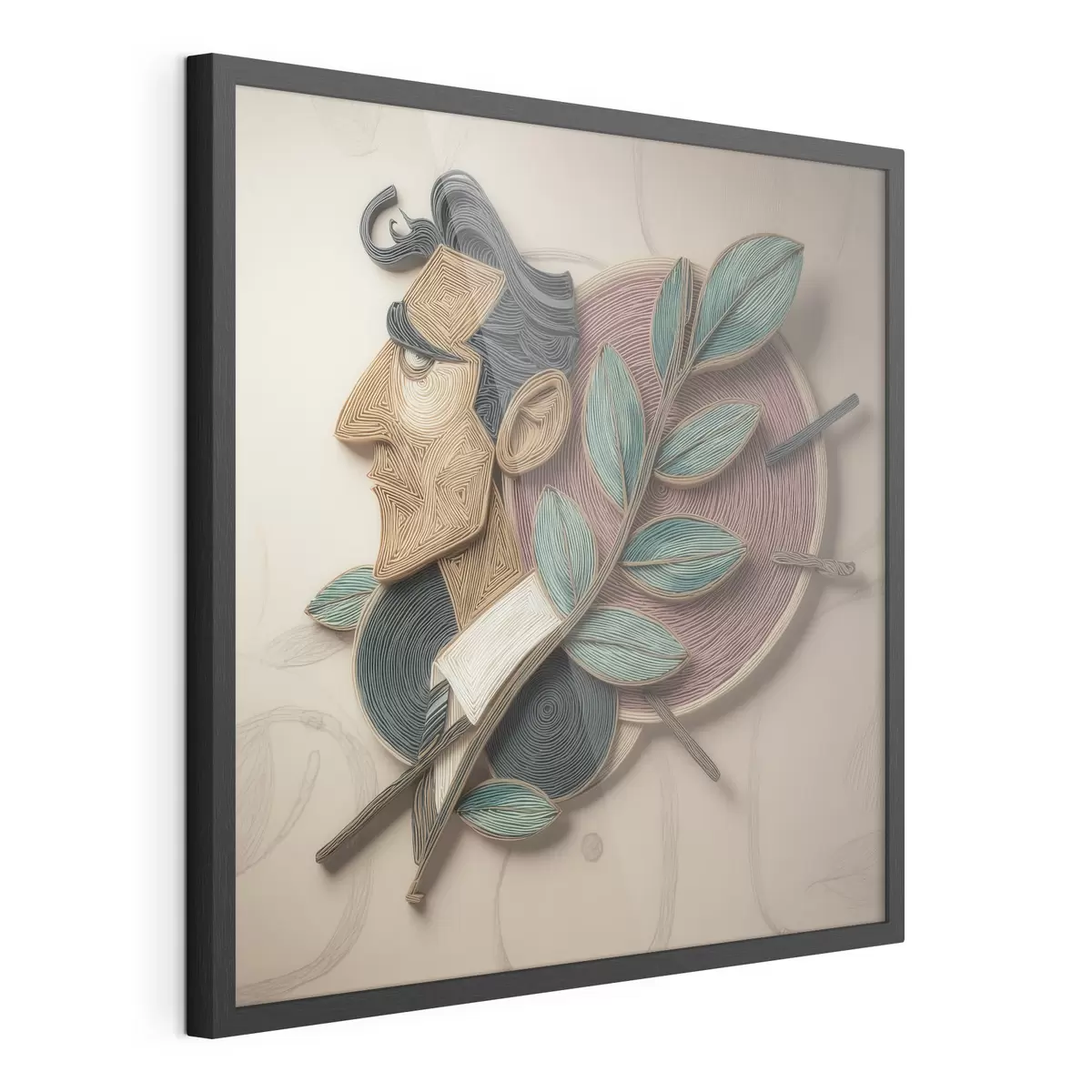 Poster Ritratto astratto di un uomo con un ramo frondoso, realizzato in uno stile illustrativo ricco di texture f49711