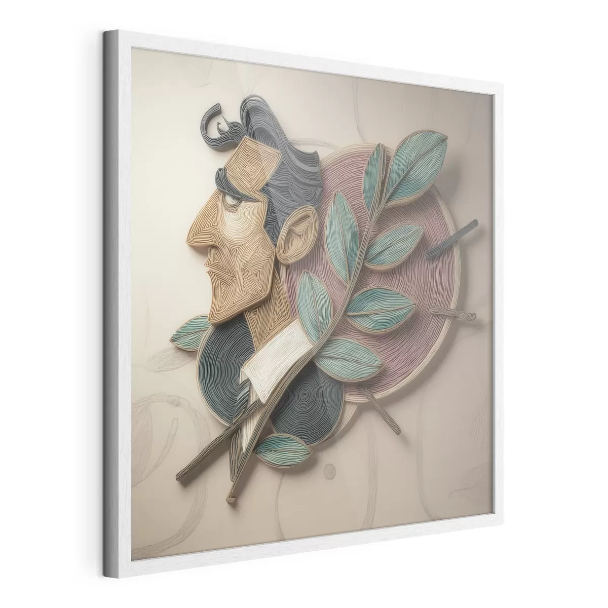 Poster Ritratto astratto di un uomo con un ramo frondoso, realizzato in uno stile illustrativo ricco di texture f49711