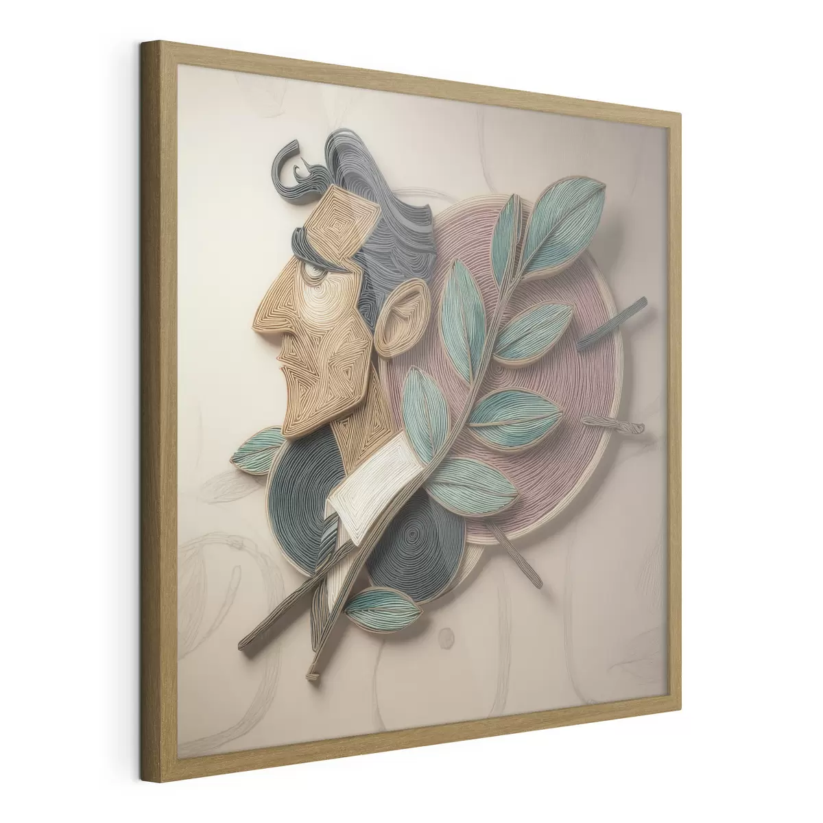 Poster Ritratto astratto di un uomo con un ramo frondoso, realizzato in uno stile illustrativo ricco di texture f49711
