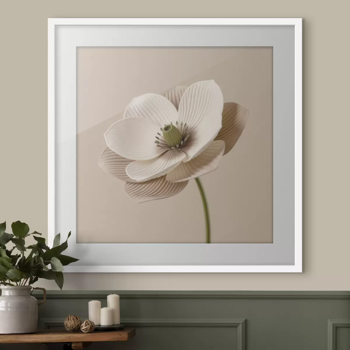 Poster Fiore con petali dalla trama particolare, in una gamma di tonalità beige e in stile minimalista f49719