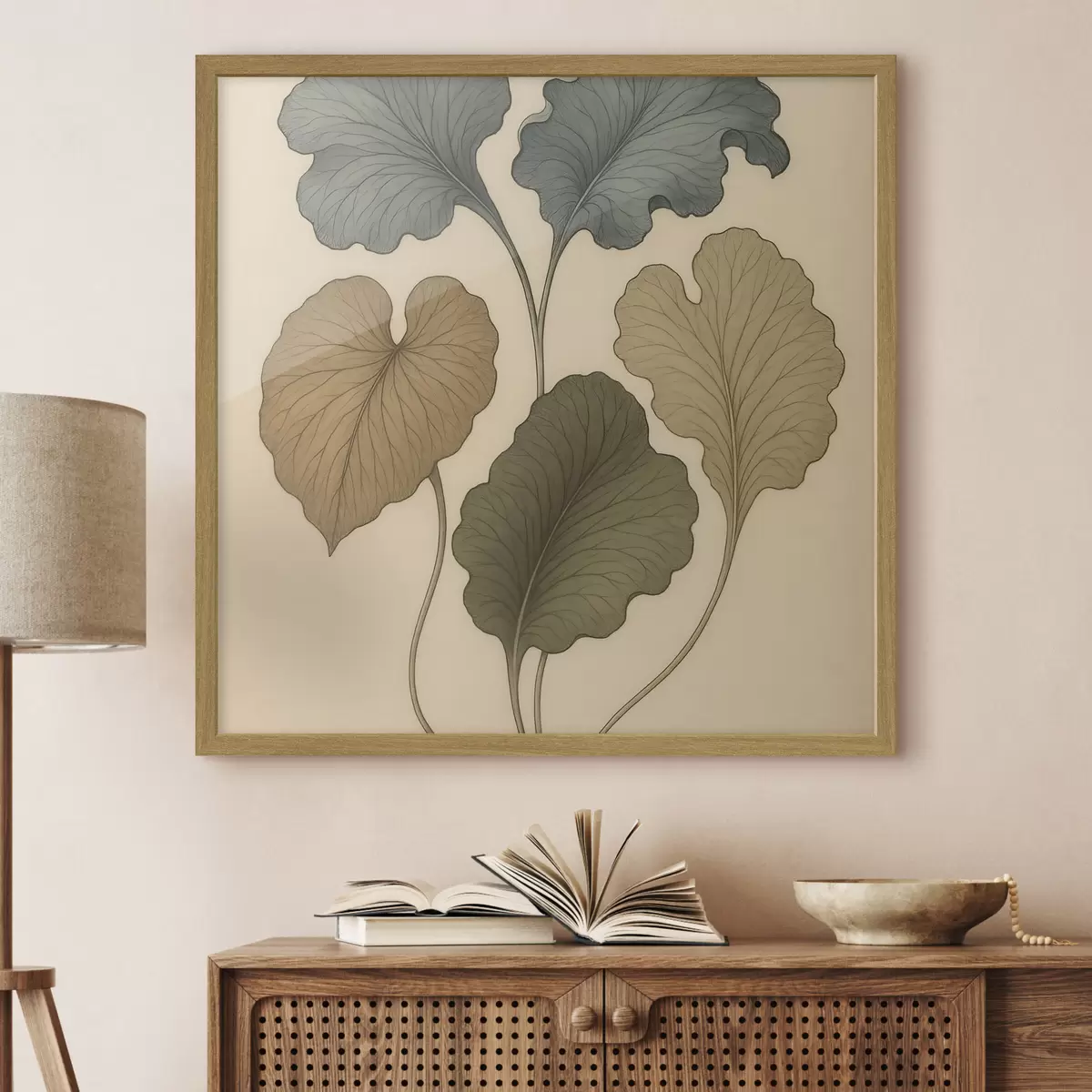 Poster Foglie decorative dai toni tenui su uno sfondo beige f49721