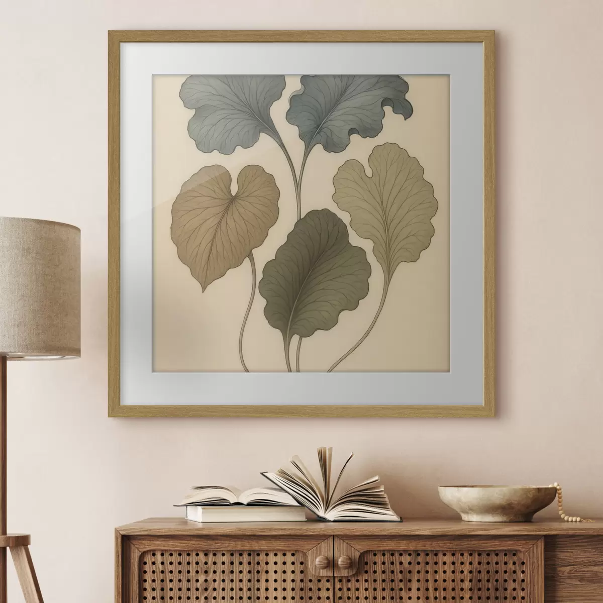 Poster Foglie decorative dai toni tenui su uno sfondo beige f49721