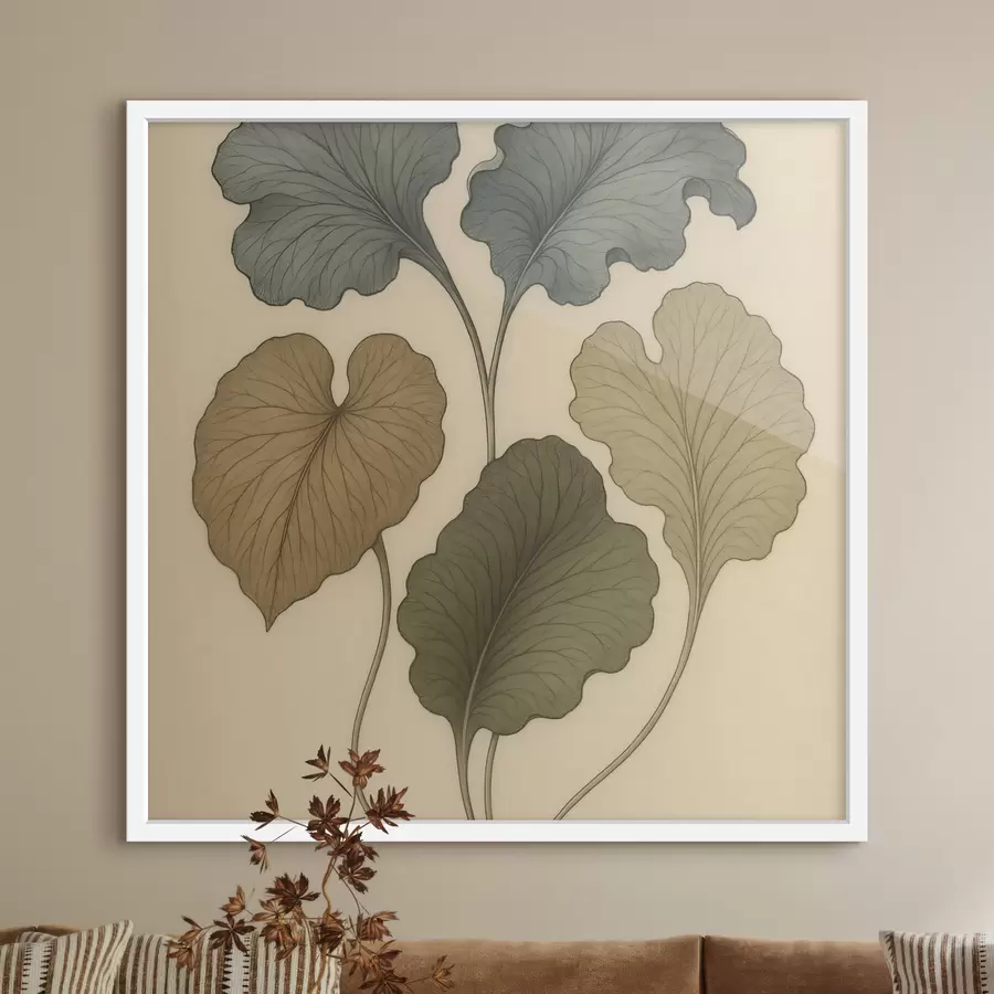 carta da parati Foglie decorative dai toni tenui su uno sfondo beige nr. f49721