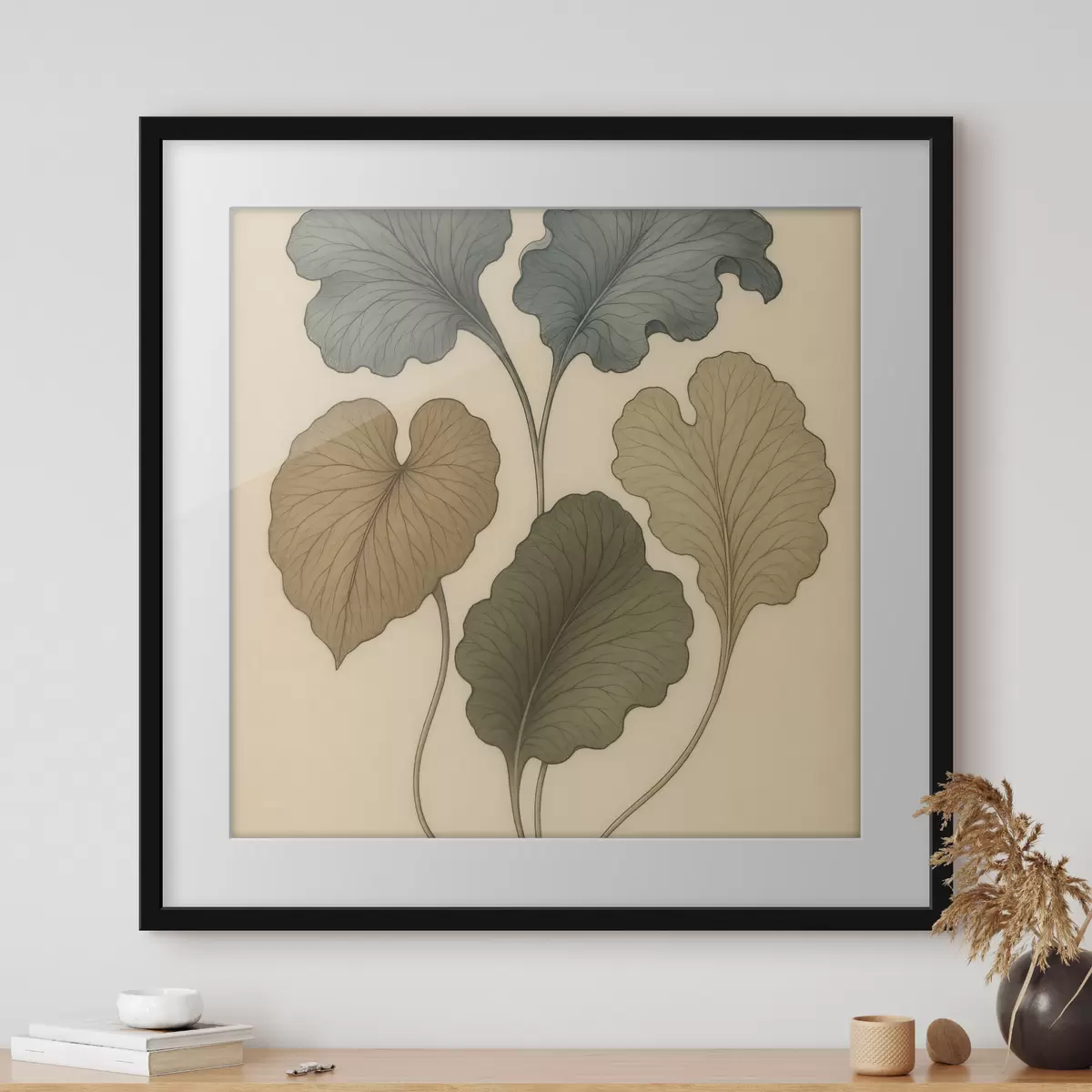 Poster Foglie decorative dai toni tenui su uno sfondo beige f49721