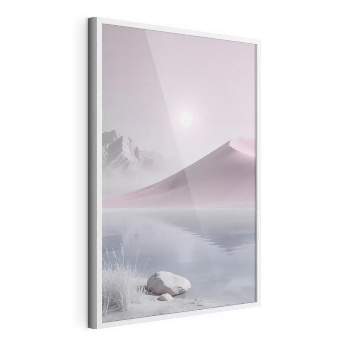 Poster Lago di montagna vicino a una collina sabbiosa dai toni pastello f49725
