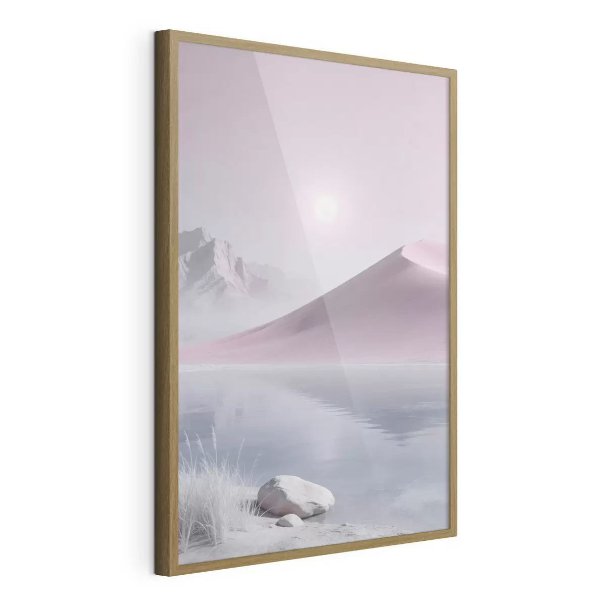 Poster Lago di montagna vicino a una collina sabbiosa dai toni pastello f49725