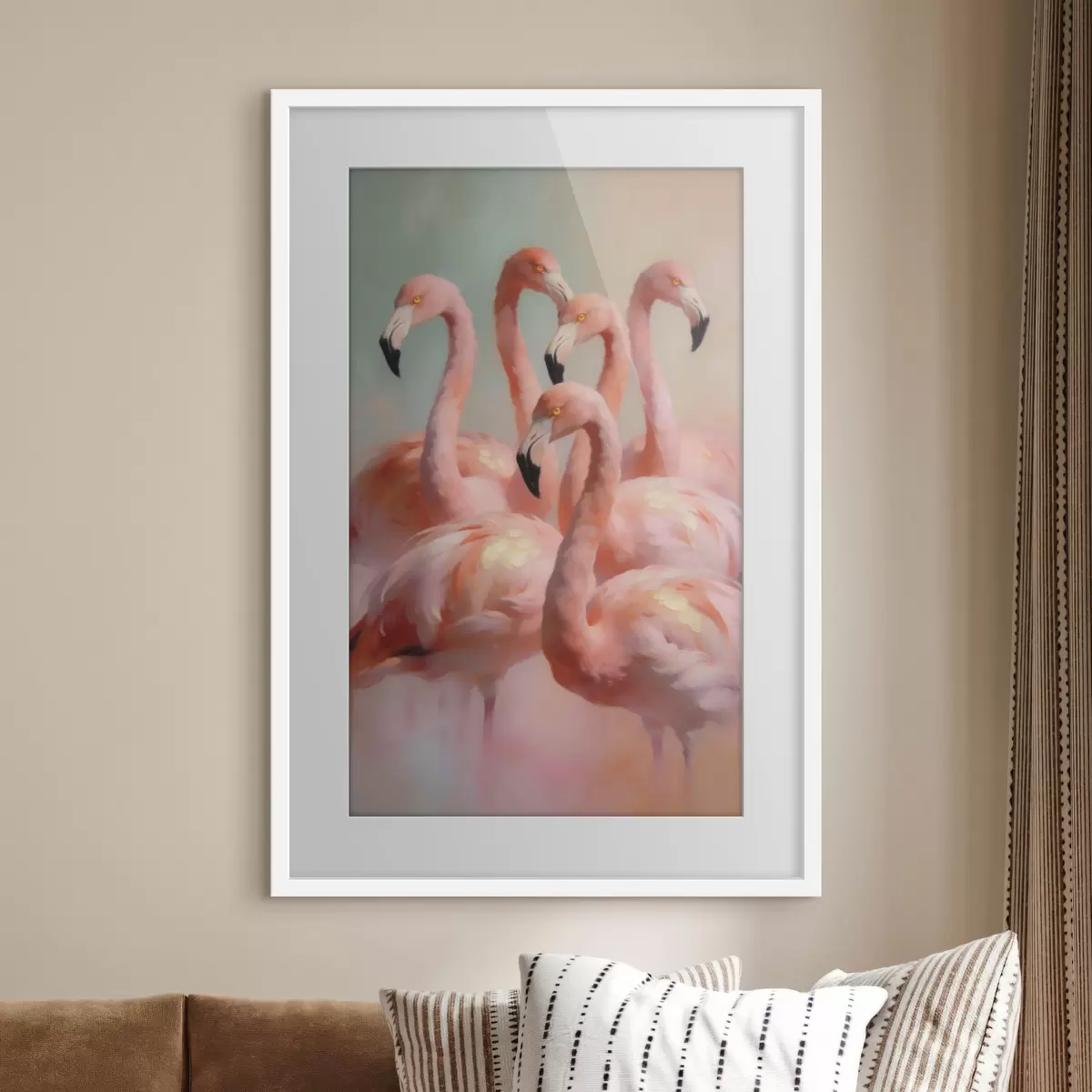 Poster Fenicotteri rosa dai delicati colori pastello in stile pittura a olio f49726