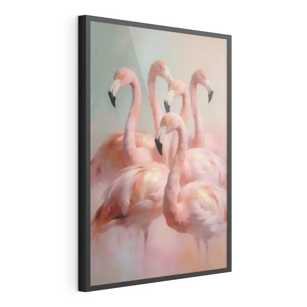 Poster Fenicotteri rosa dai delicati colori pastello in stile pittura a olio f49726