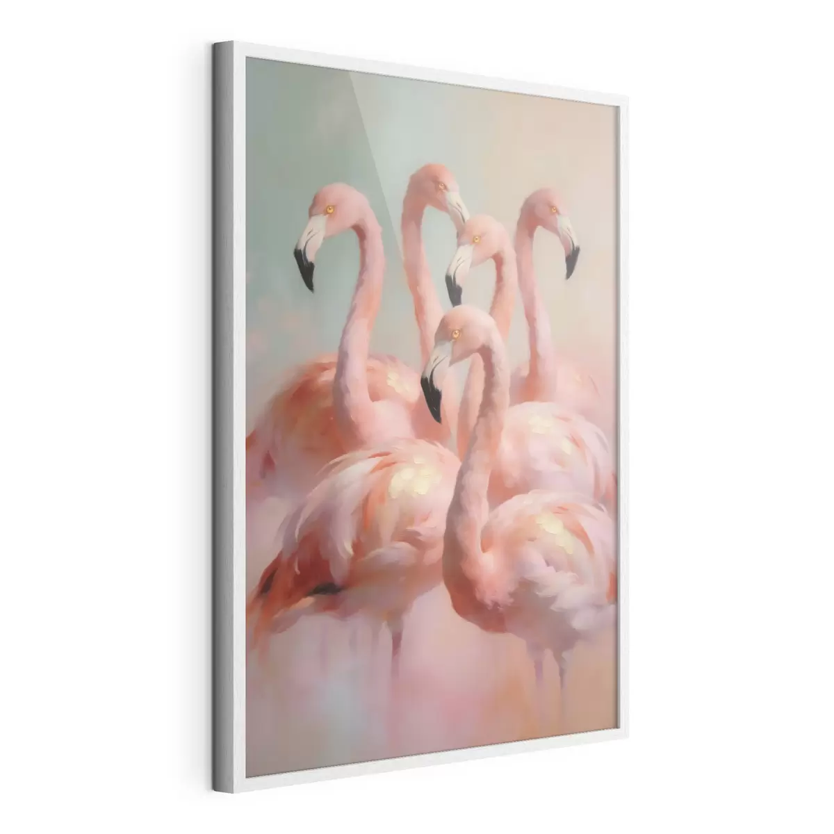 Poster Fenicotteri rosa dai delicati colori pastello in stile pittura a olio f49726