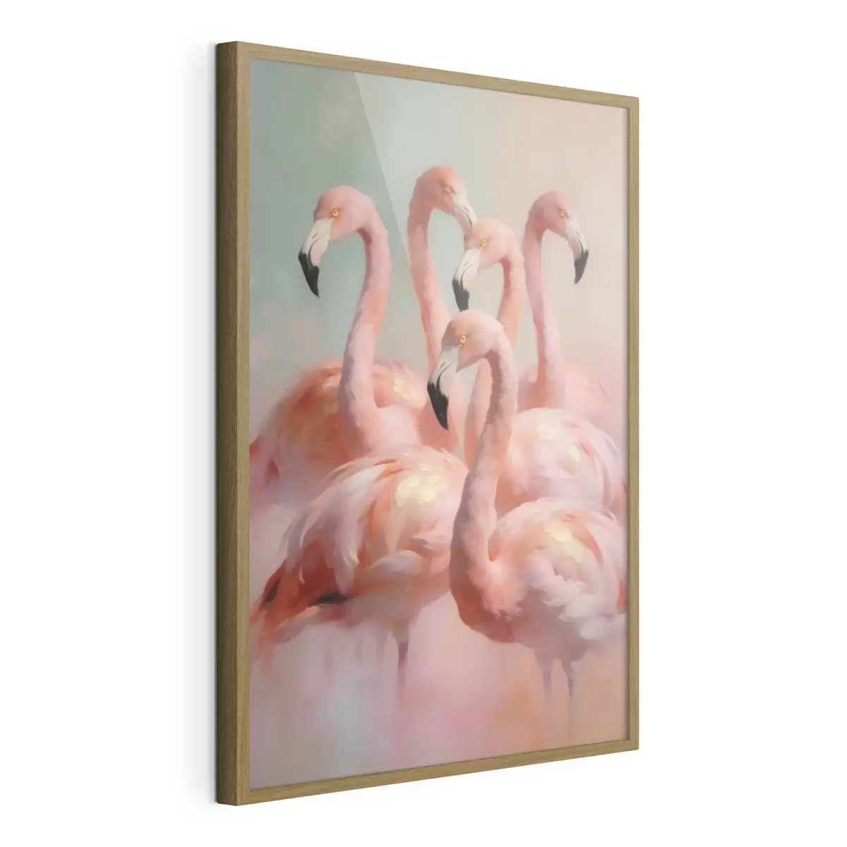 Poster Fenicotteri rosa dai delicati colori pastello in stile pittura a olio f49726