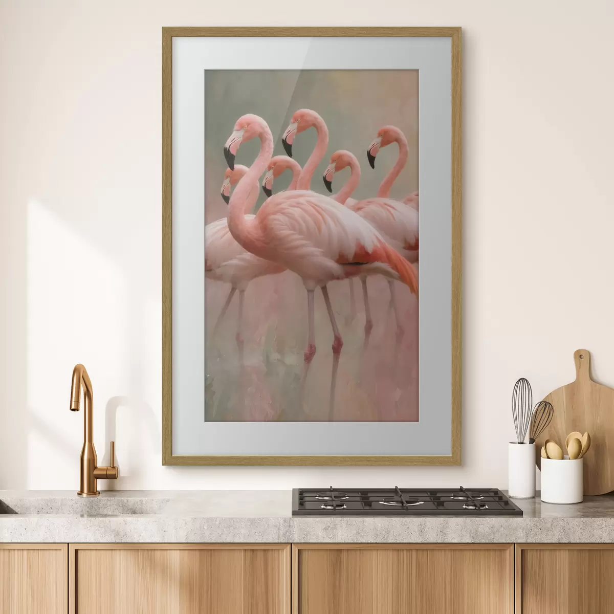 Poster Ritratto decorativo di uno stormo di fenicotteri in stile pittorico contemporaneo f49727