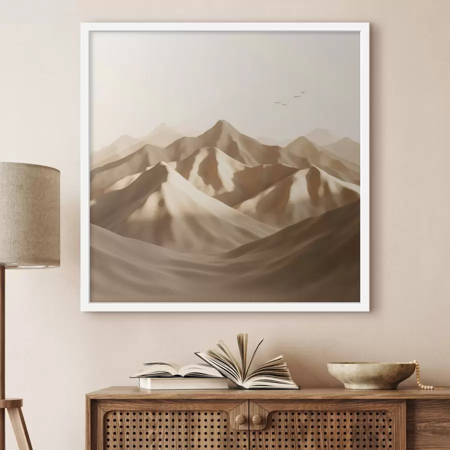 carta da parati Dune di sabbia astratte con sagome di uccelli in tonalità pastello nr. f49729