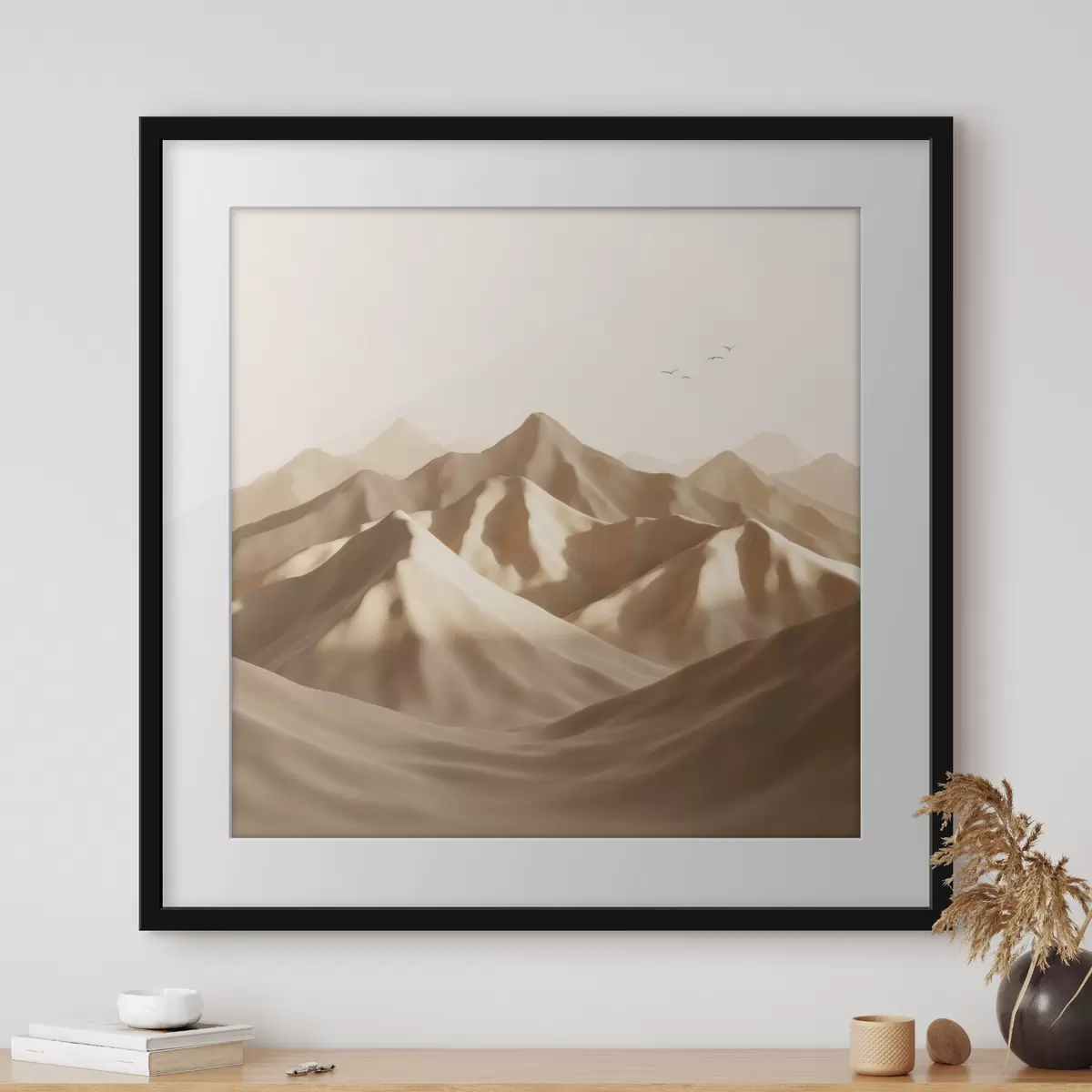 Poster Dune di sabbia astratte con sagome di uccelli in tonalità pastello f49729