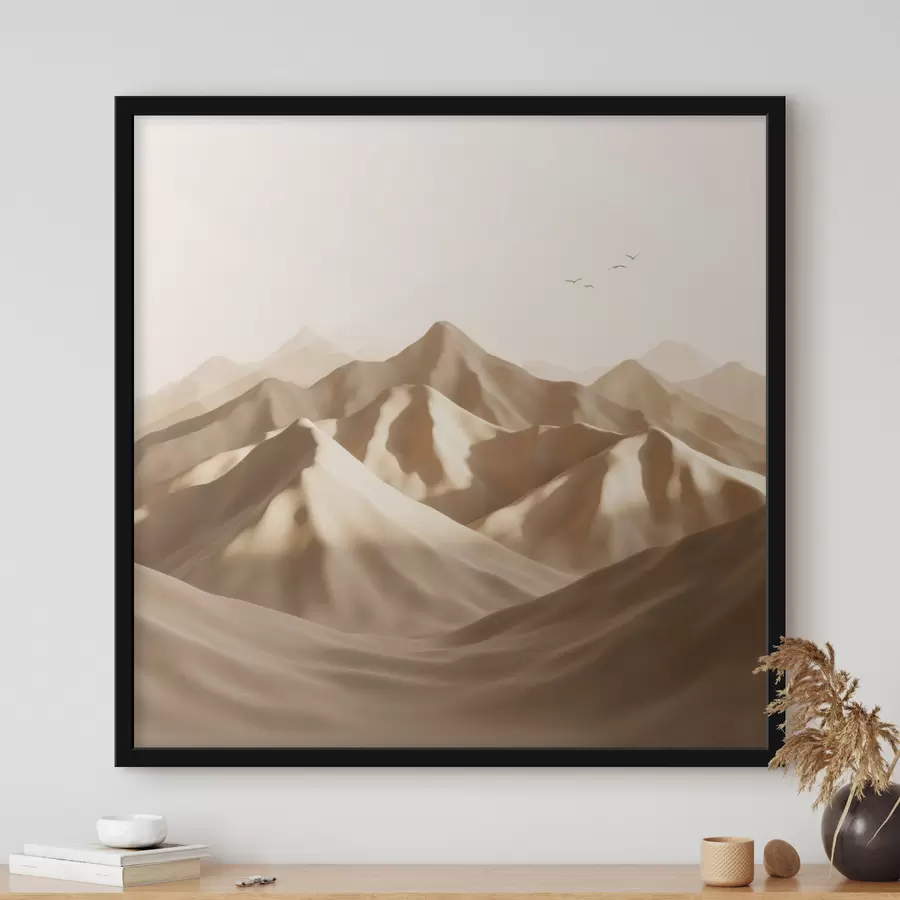 carta da parati Dune di sabbia astratte con sagome di uccelli in tonalità pastello nr. f49729