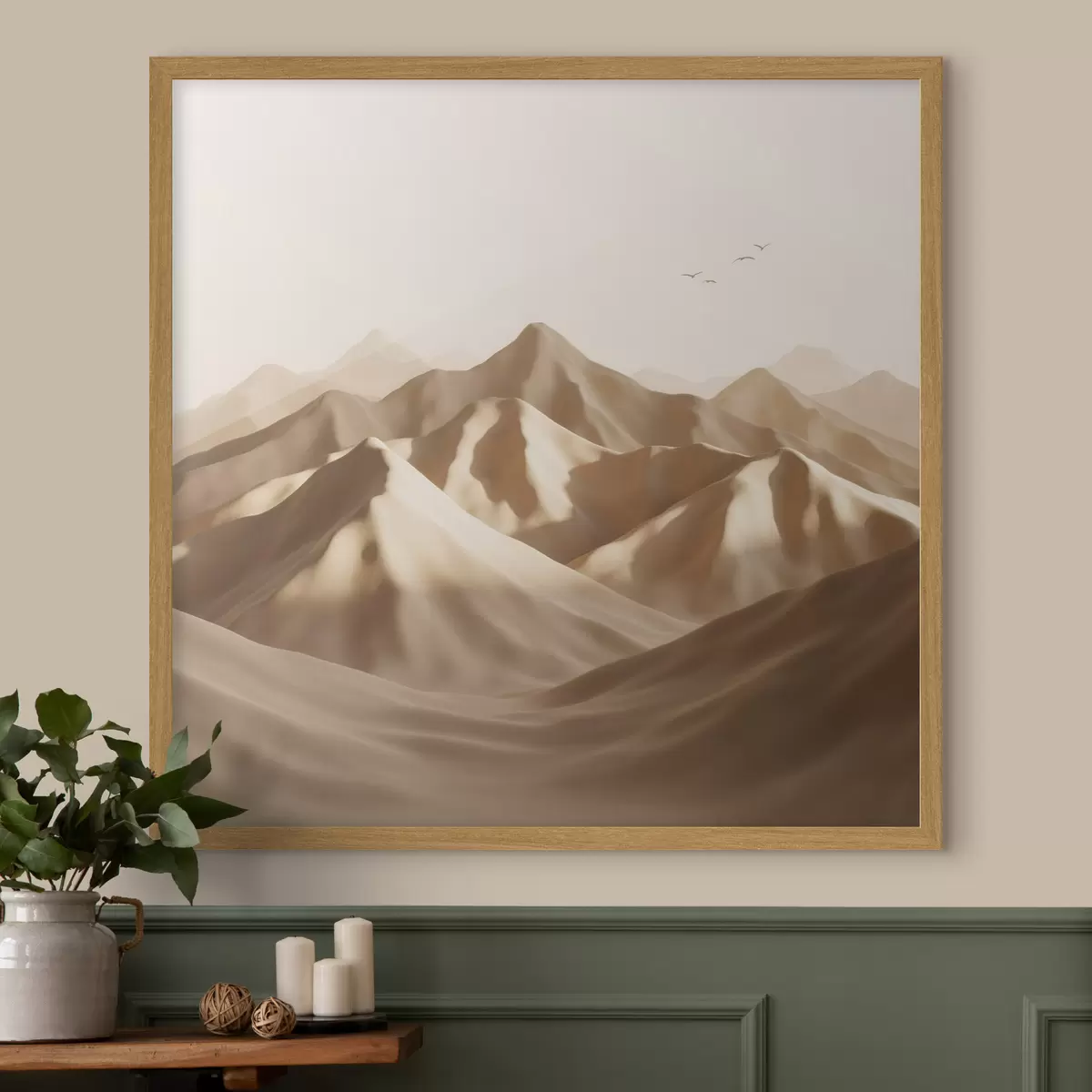 Poster Dune di sabbia astratte con sagome di uccelli in tonalità pastello f49729