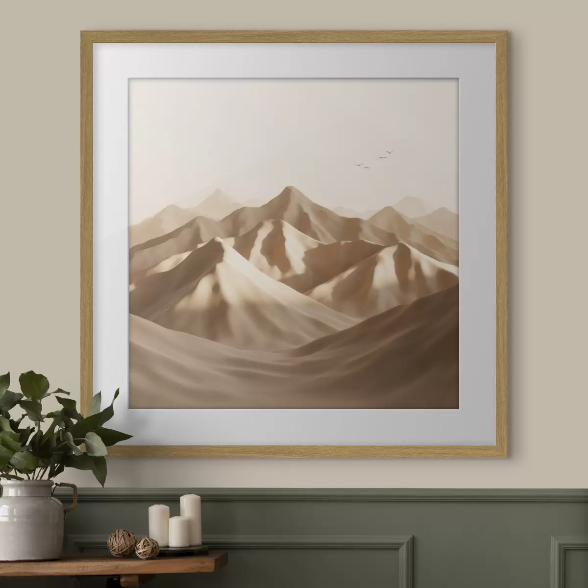 Poster Dune di sabbia astratte con sagome di uccelli in tonalità pastello f49729
