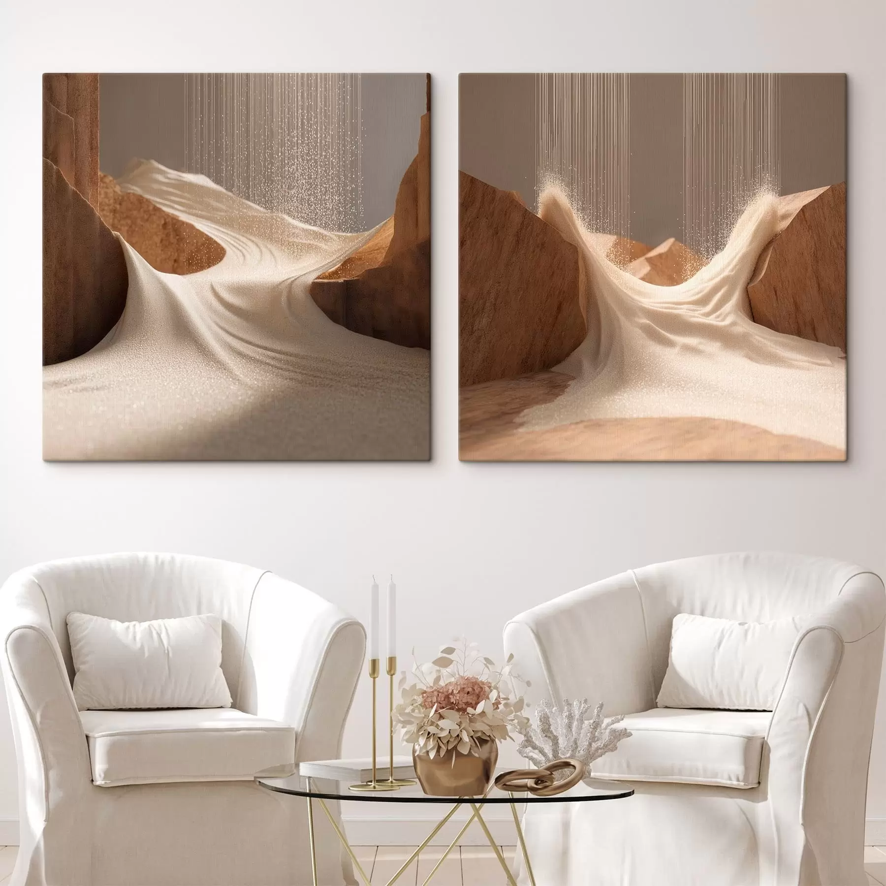 carta da parati Paesaggio con effetto scintillante in una palette di colori beige, in stile grafico tridimensionale nr. m30655