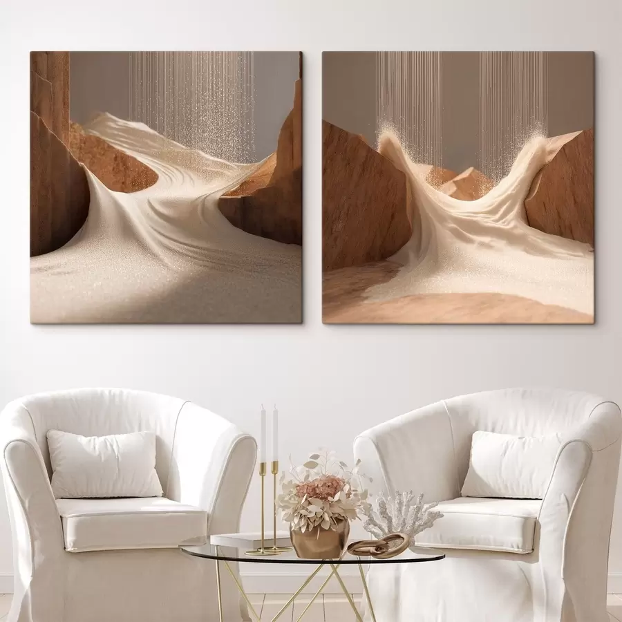 carta da parati Paesaggio con effetto scintillante in una palette di colori beige, in stile grafico tridimensionale nr. m30655