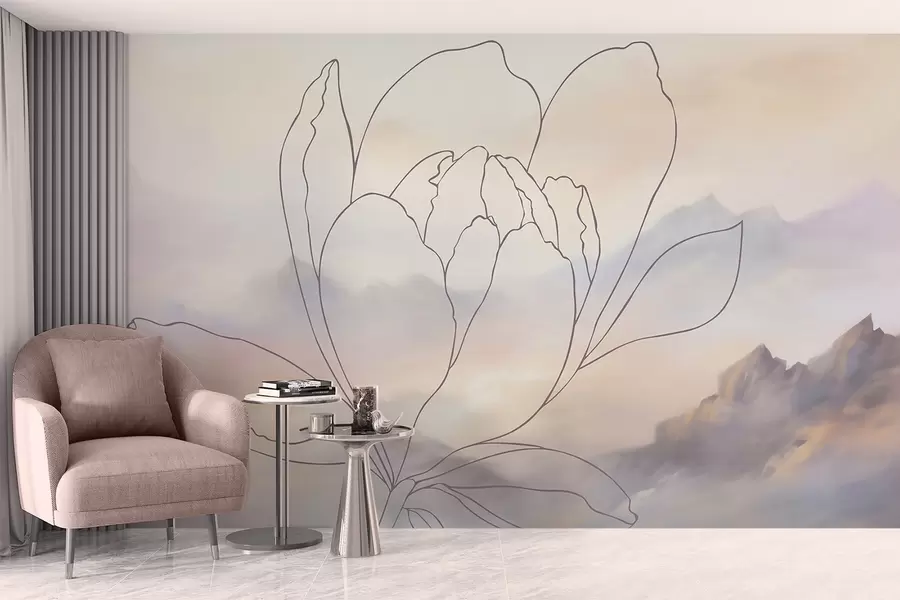 carta da parati Paesaggio di montagna con la sagoma di un fiore nr. w05788
