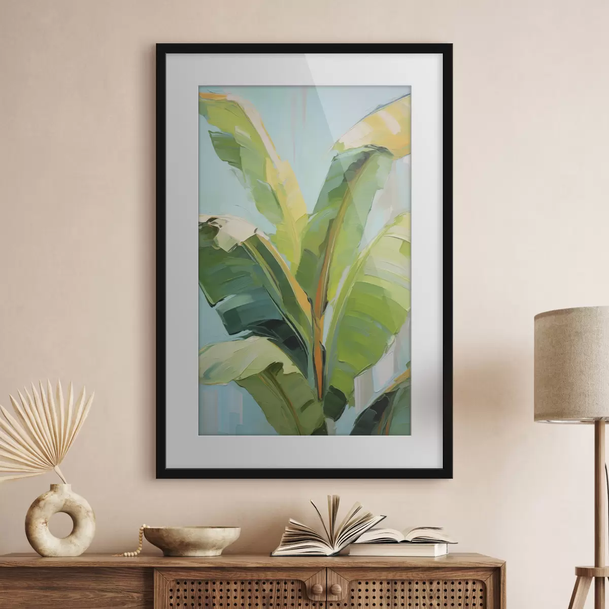 Poster Foglie di palma da banana, dipinto in imitazione f50069