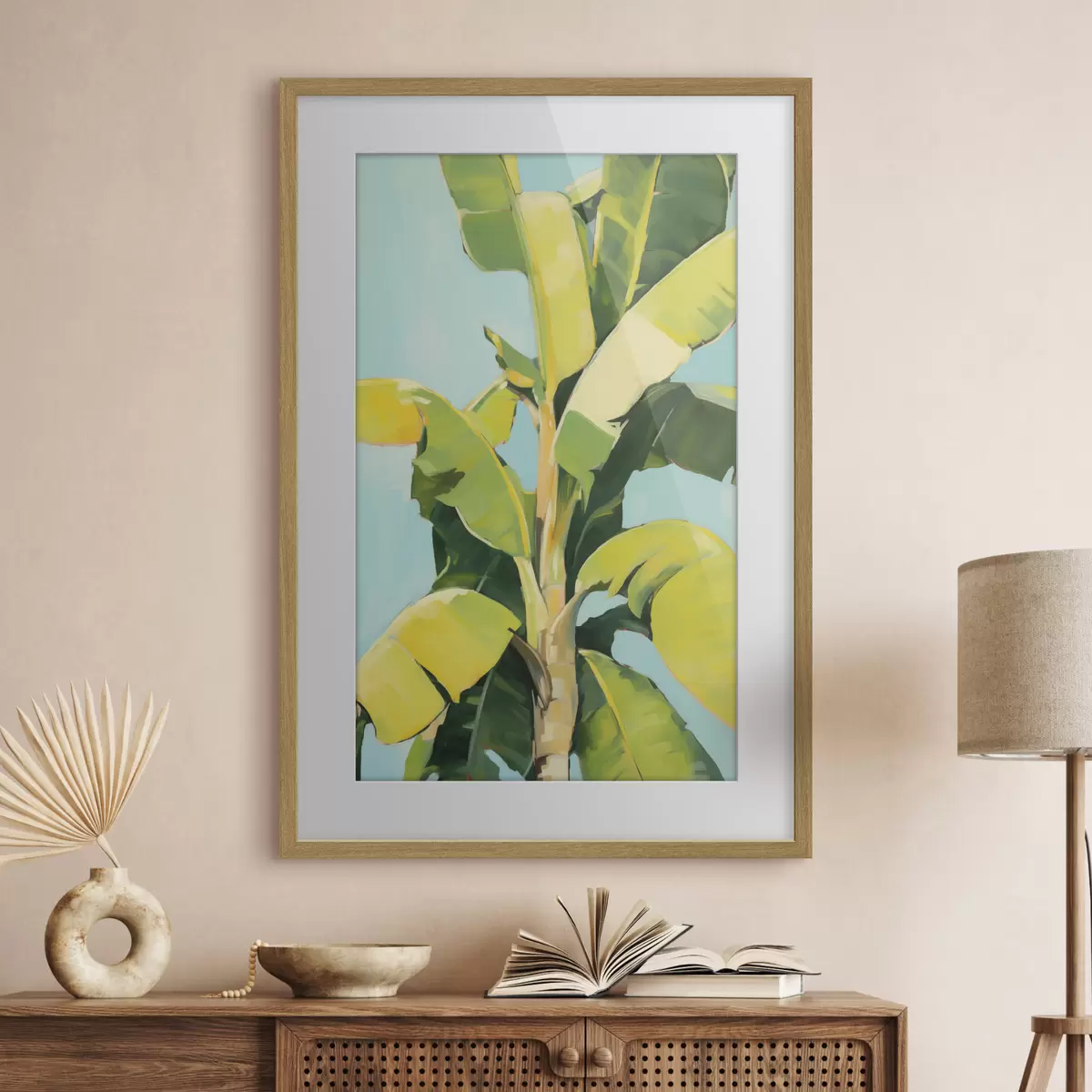 Poster Fogliame di palma da banana, dipinto in stile imitazione f50070