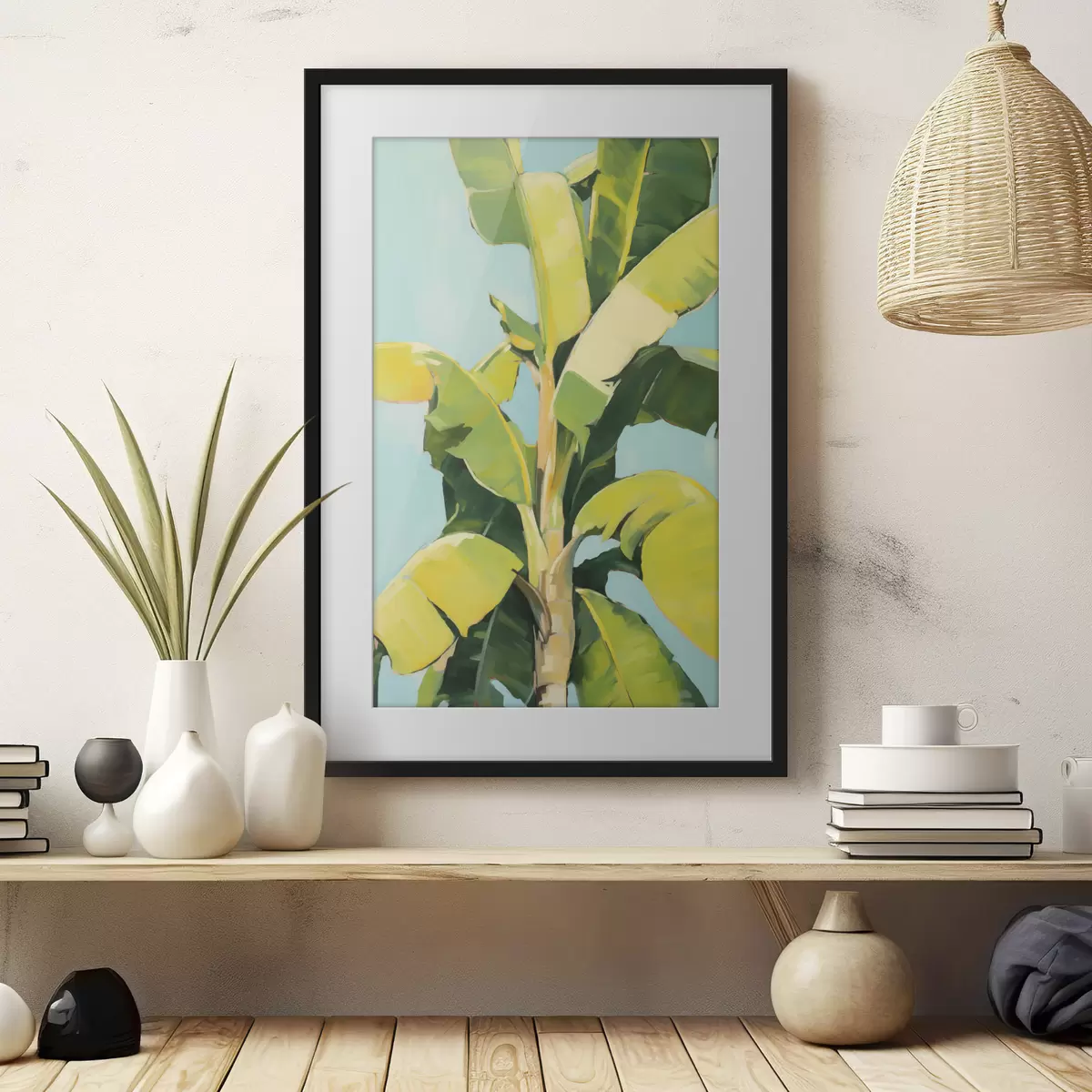 Poster Fogliame di palma da banana, dipinto in stile imitazione f50070