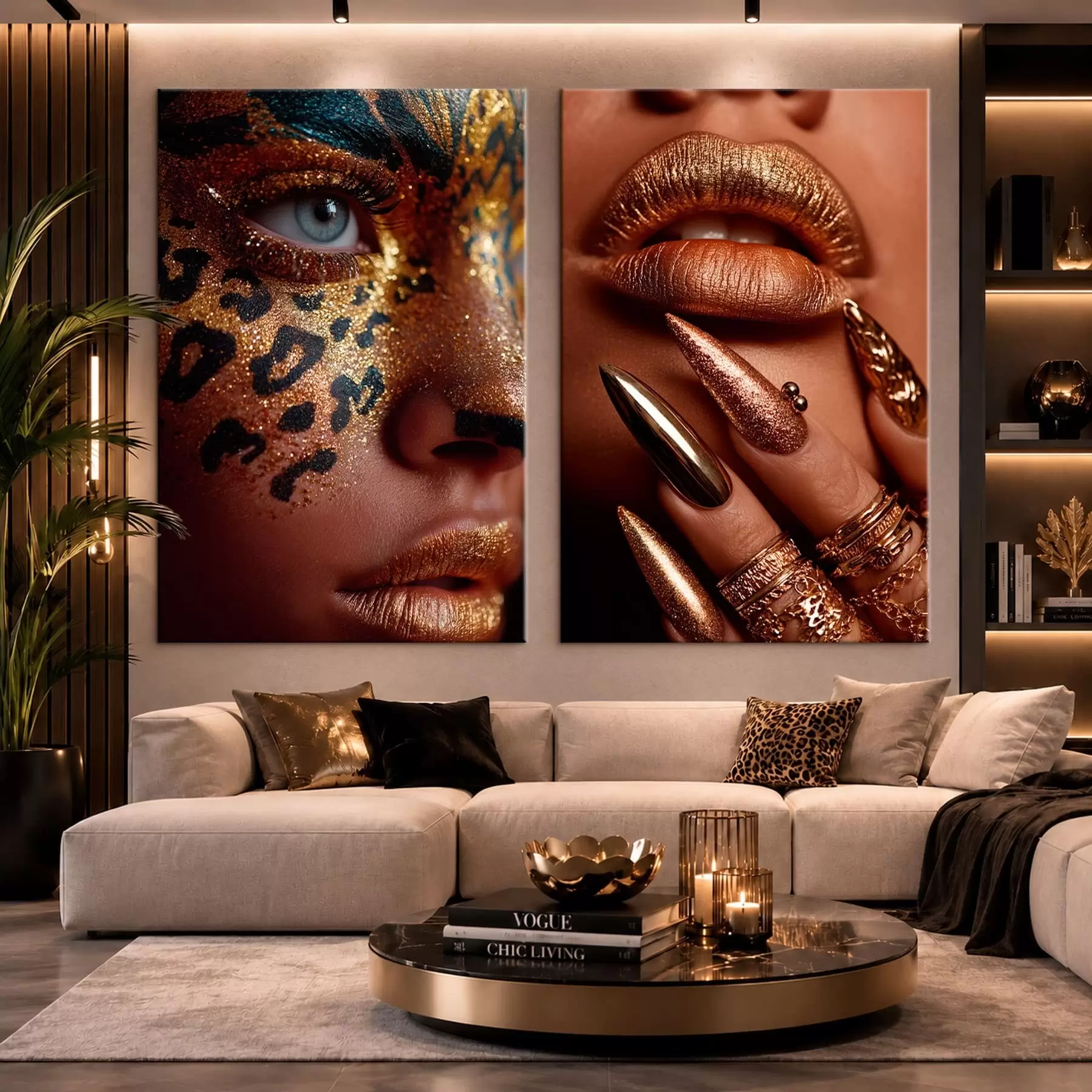 carta da parati Dittico con trucco metallizzato e face art con motivi animalier nr. m30747