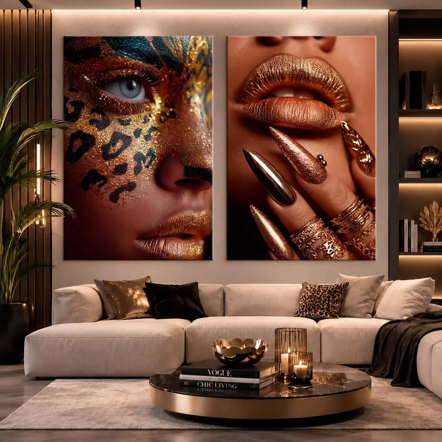 carta da parati Dittico con trucco metallizzato e face art con motivi animalier nr. m30747