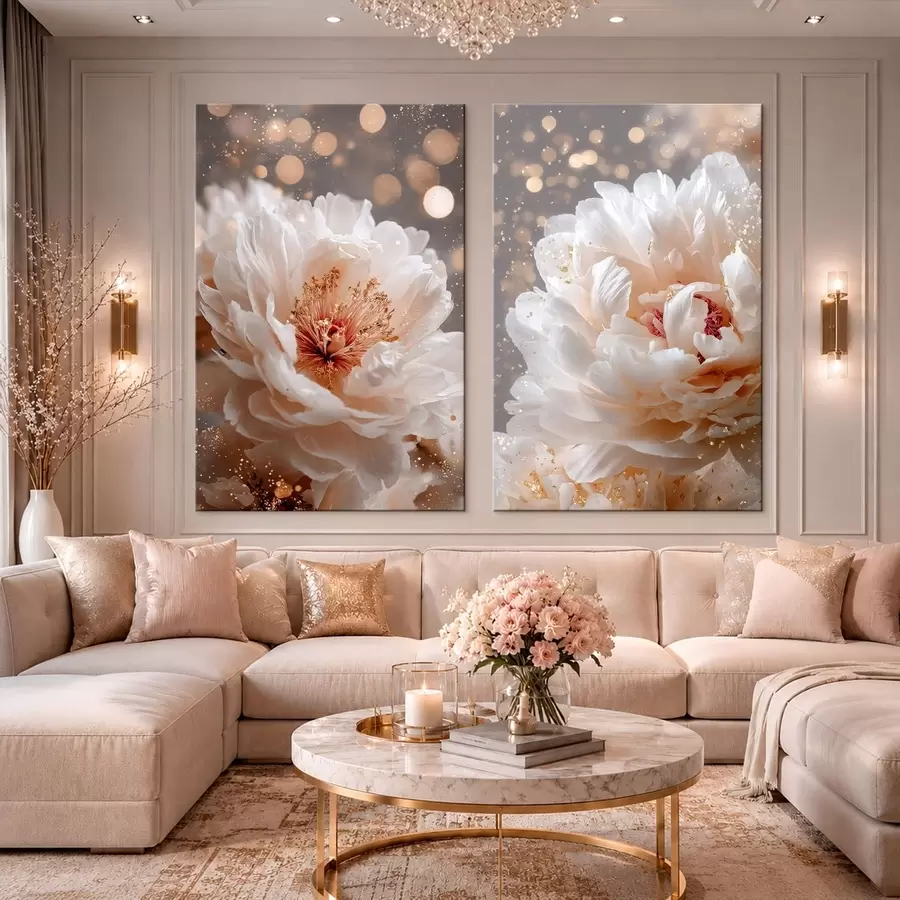carta da parati Dittico con peonie bianche e una luce soffusa nr. m30748