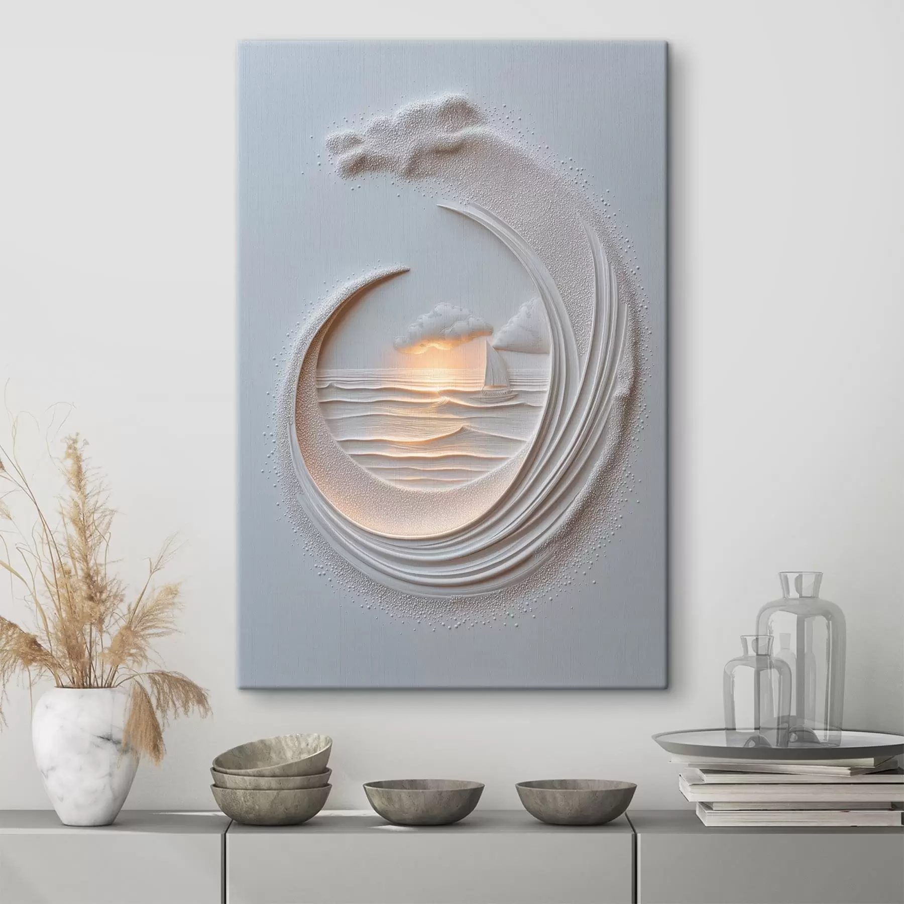 carta da parati Paesaggio marino con una barca a vela e un effetto a rilievo nr. s49950