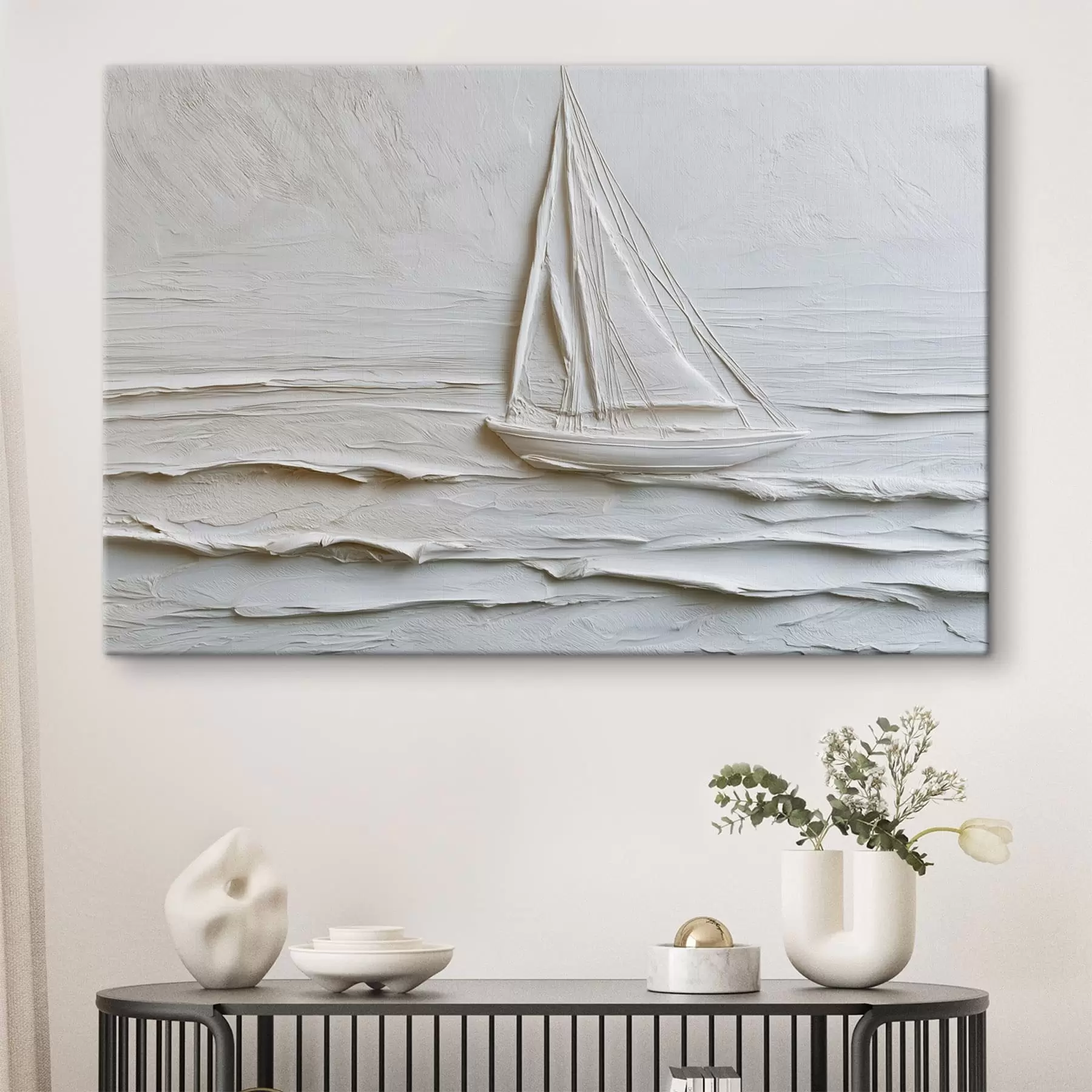 carta da parati Barca a vela minimalista in mare con effetto a rilievo nr. s49984